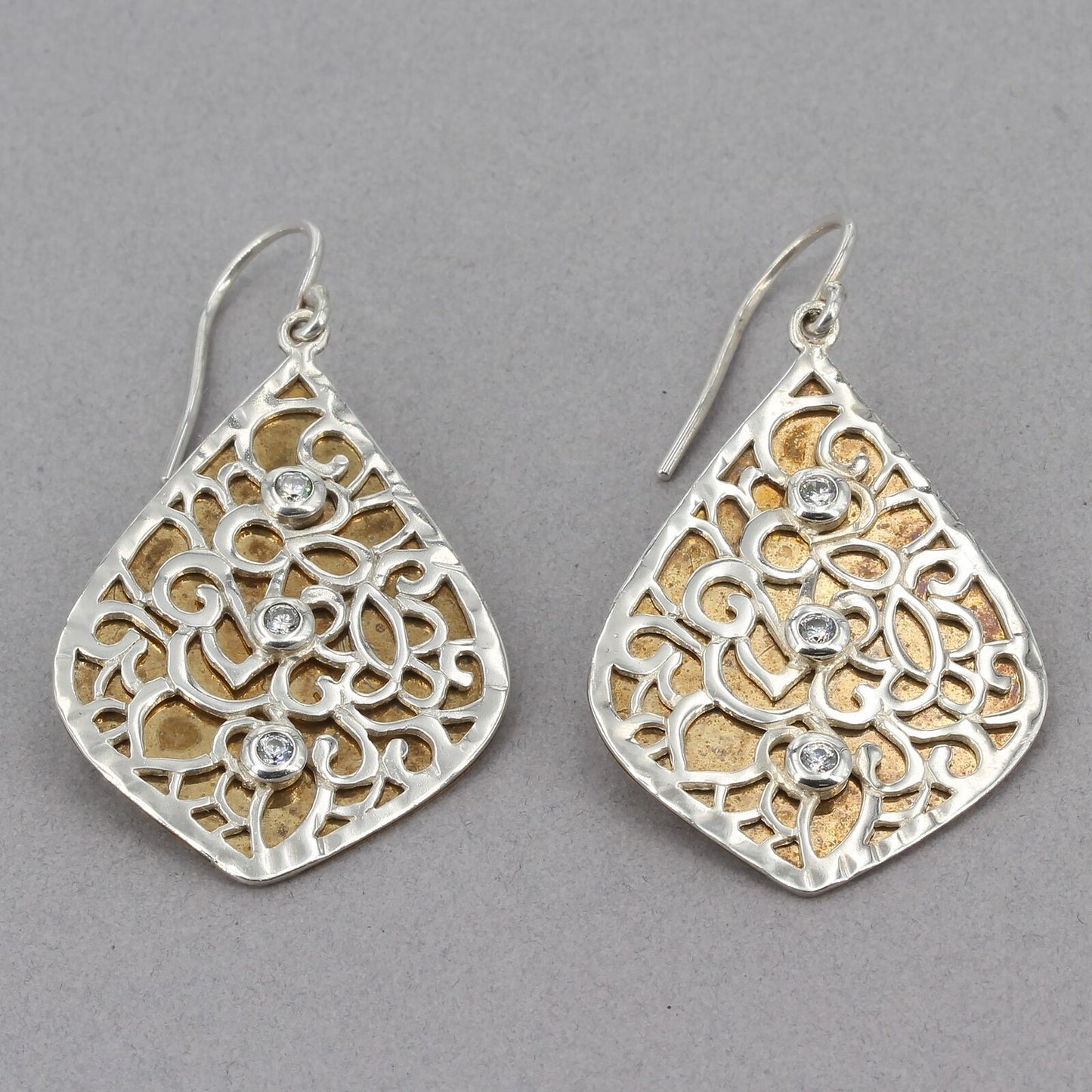 Retired Silpada Sterling & Brass CZ Accent RESPLENDENT Dangle Earrings W3072