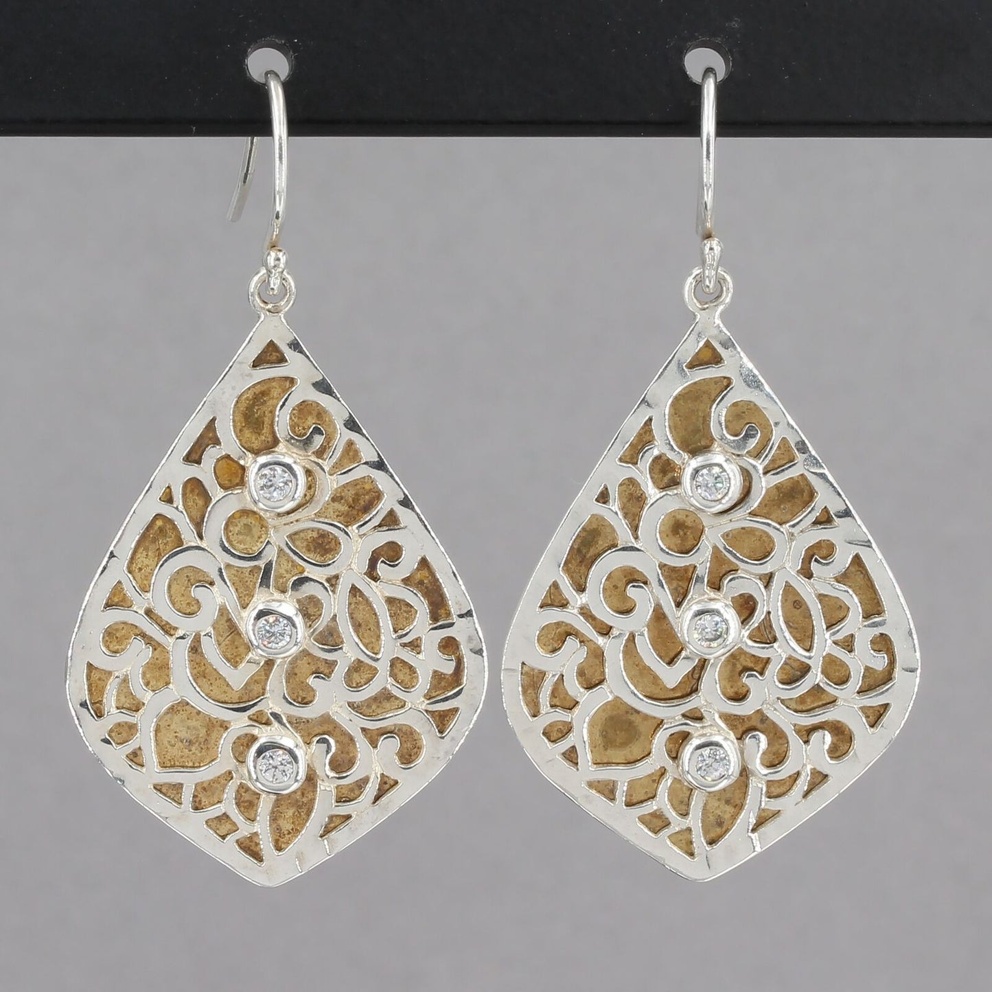 Retired Silpada Sterling & Brass CZ Accent RESPLENDENT Dangle Earrings W3072
