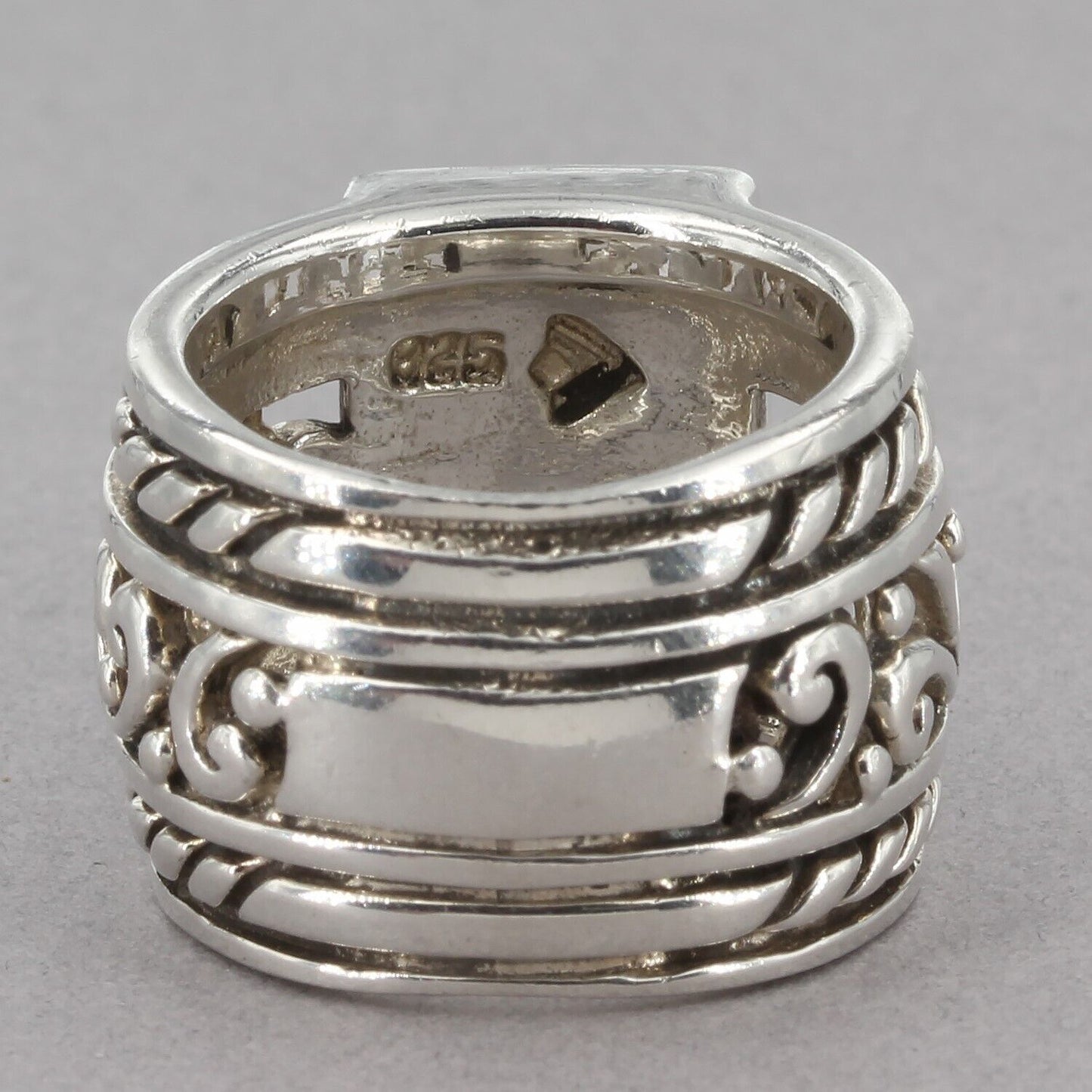 Vintage Silpada Sterling Silver Black Onyx Rope & Scroll Wide Ring R1096 Sz 5.75
