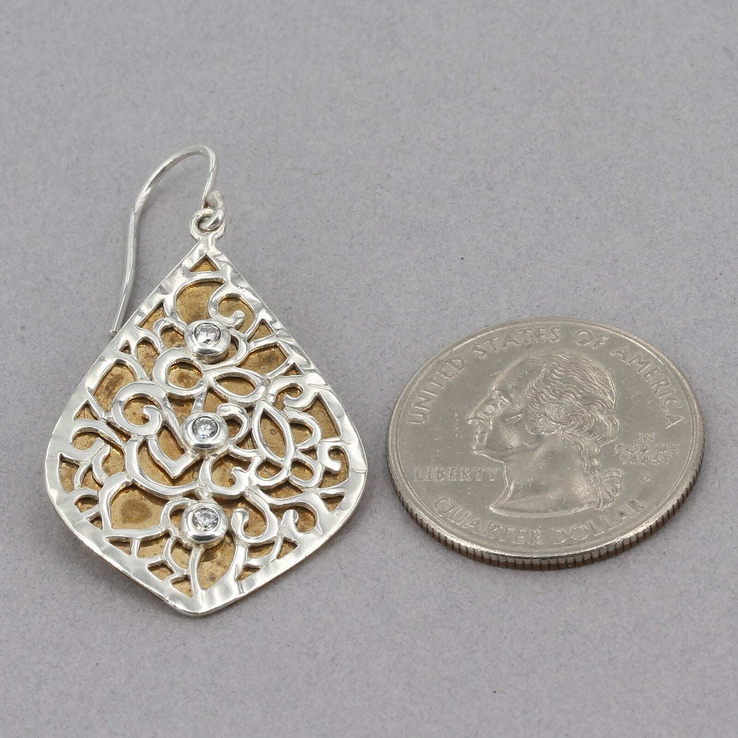 Retired Silpada Sterling & Brass CZ Accent RESPLENDENT Dangle Earrings W3072