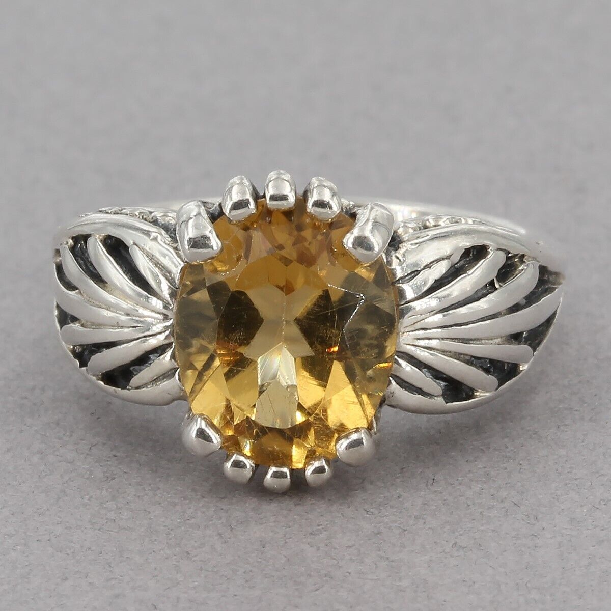 Signed Kabana Sterling Silver Oval Citrine Solitaire Ring Size 5