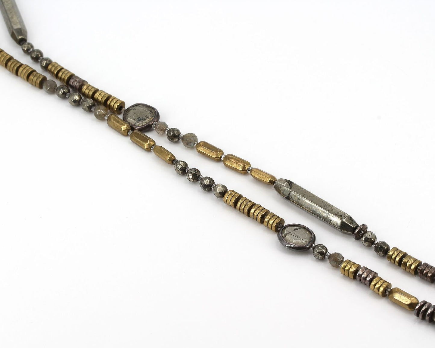 Retired Silpada SHOW YOUR METAL Necklace Brass Labradorite Pyrite Silver N3104