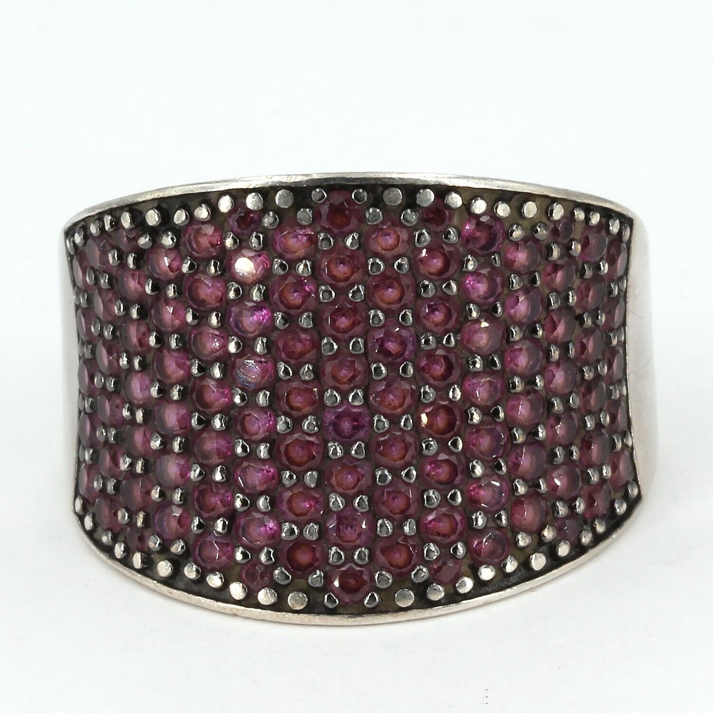 Sterling Silver Pave Rhodolite Garnet 3/4" Wide Band Ring Size 11