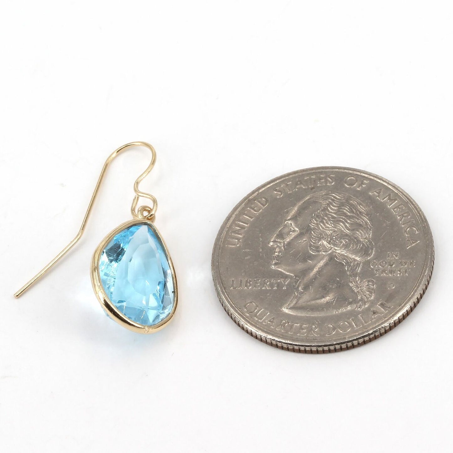 14K Solid Yellow Gold 15x10mm Pear Shaped Blue Topaz Drop Dangle Earrings 3.4 g