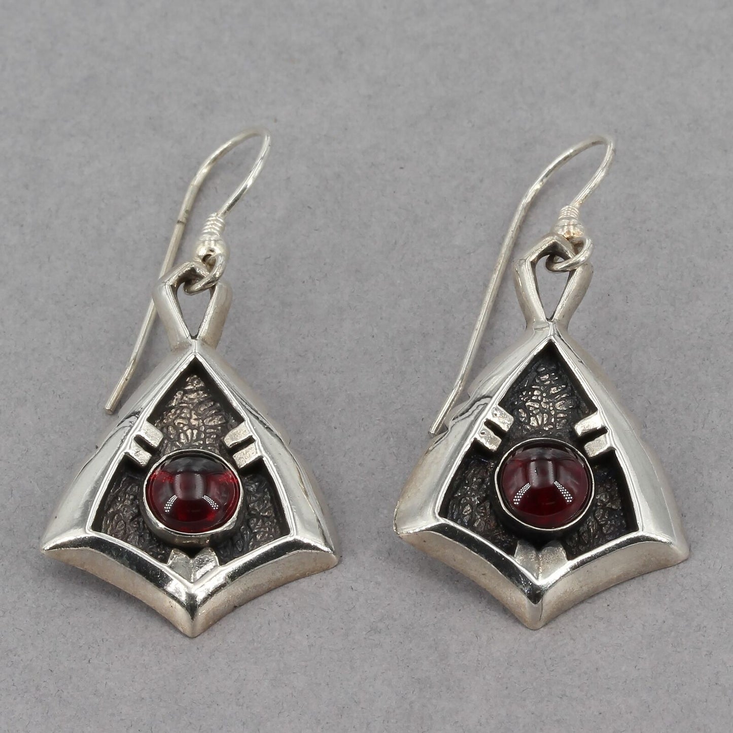 Native American Signed J Allen Navajo Sterling Silver Garnet Dangle Earrings