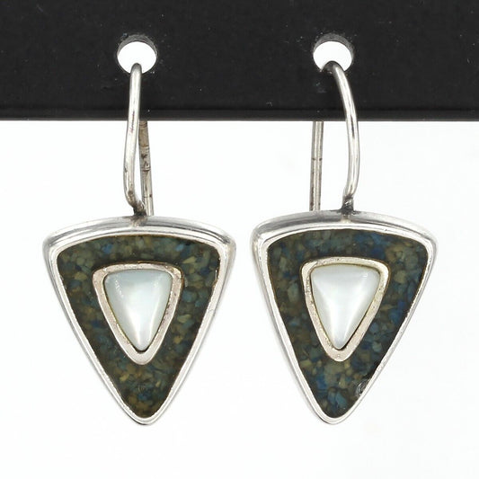 Carolyn Pollack Sterling Mother of Pearl & Crushed Lapis CORAZON Drop Earrings
