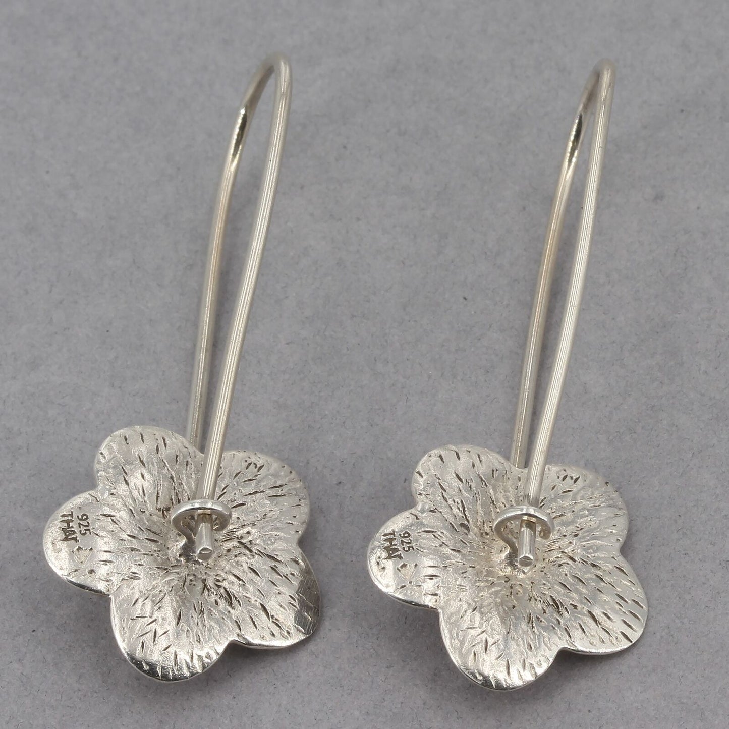 Retired Silpada Hammered Sterling Flower Drop Earrings Long locking Wires W1921
