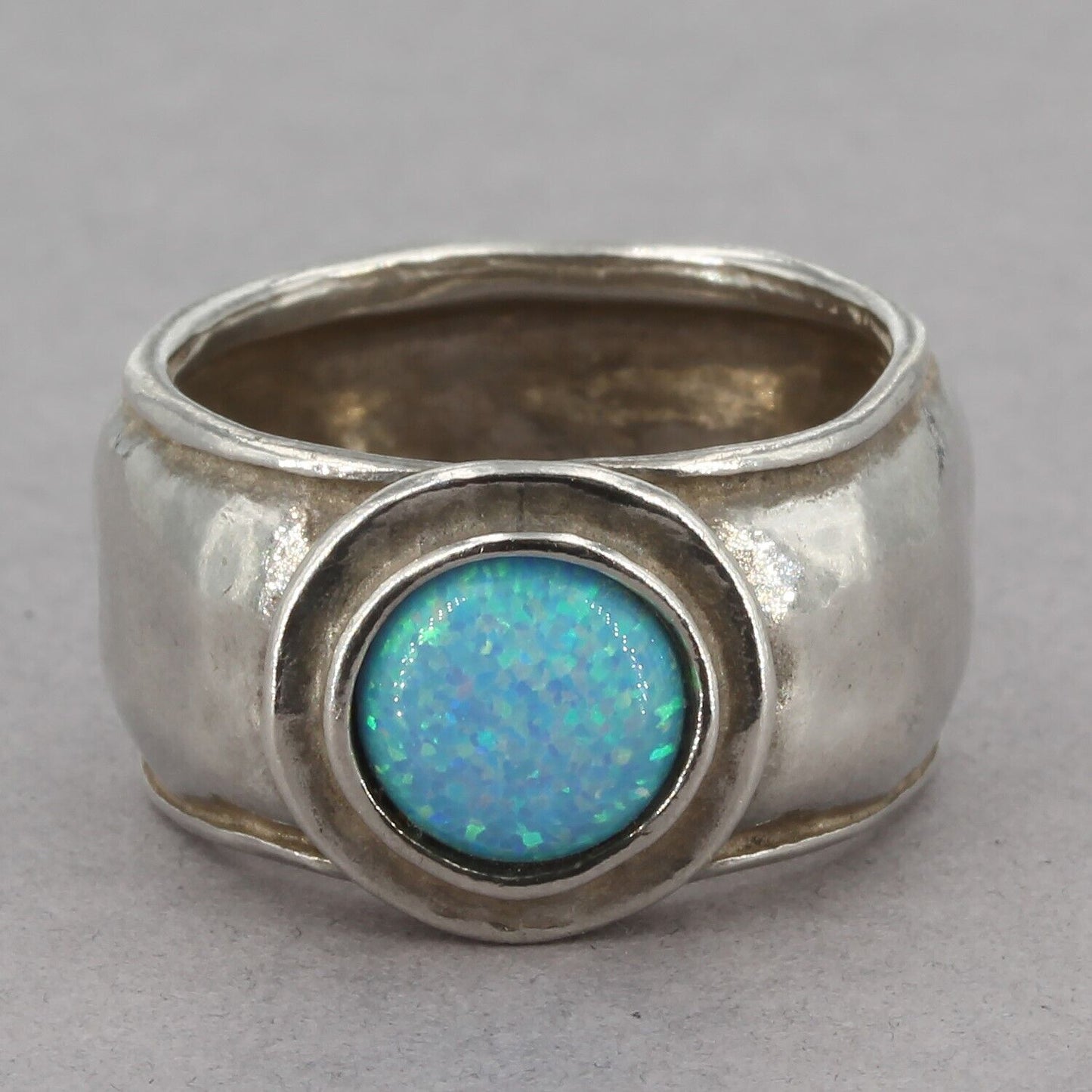 Retired Silpada Hammered Sterling Silver Lab-Created Opal Ring R1457 Size 6