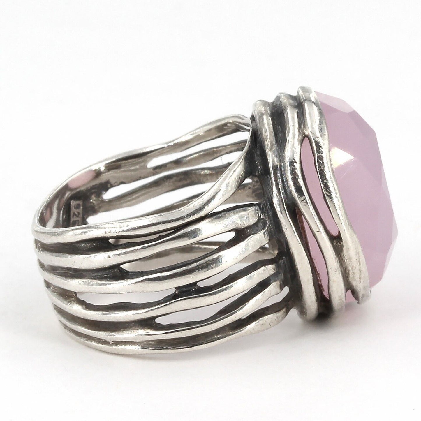 Retired Silpada Sterling Multi-Band Faceted Rose Color Glass Ring R1851 Size 5.5
