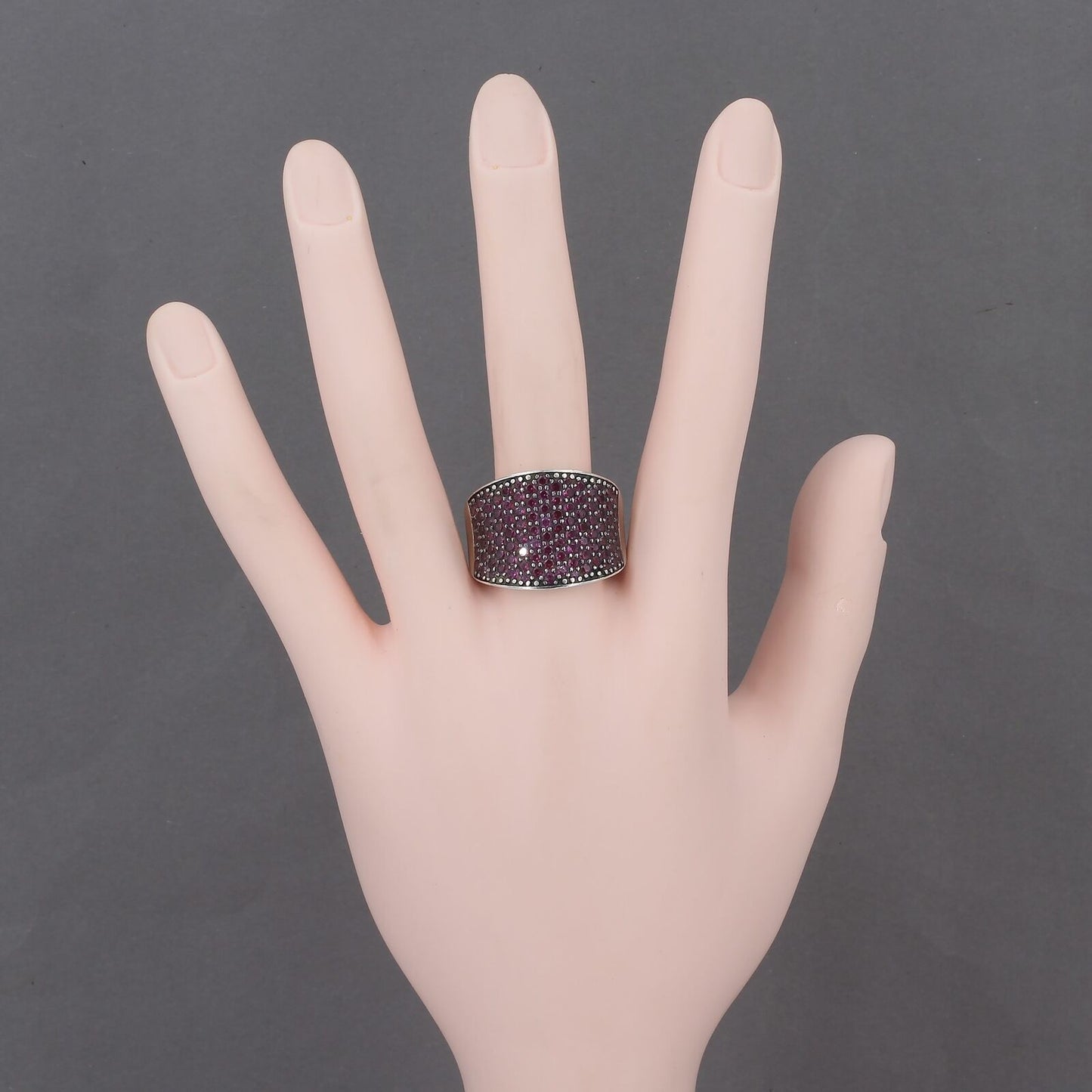 Sterling Silver Pave Rhodolite Garnet 3/4" Wide Band Ring Size 11