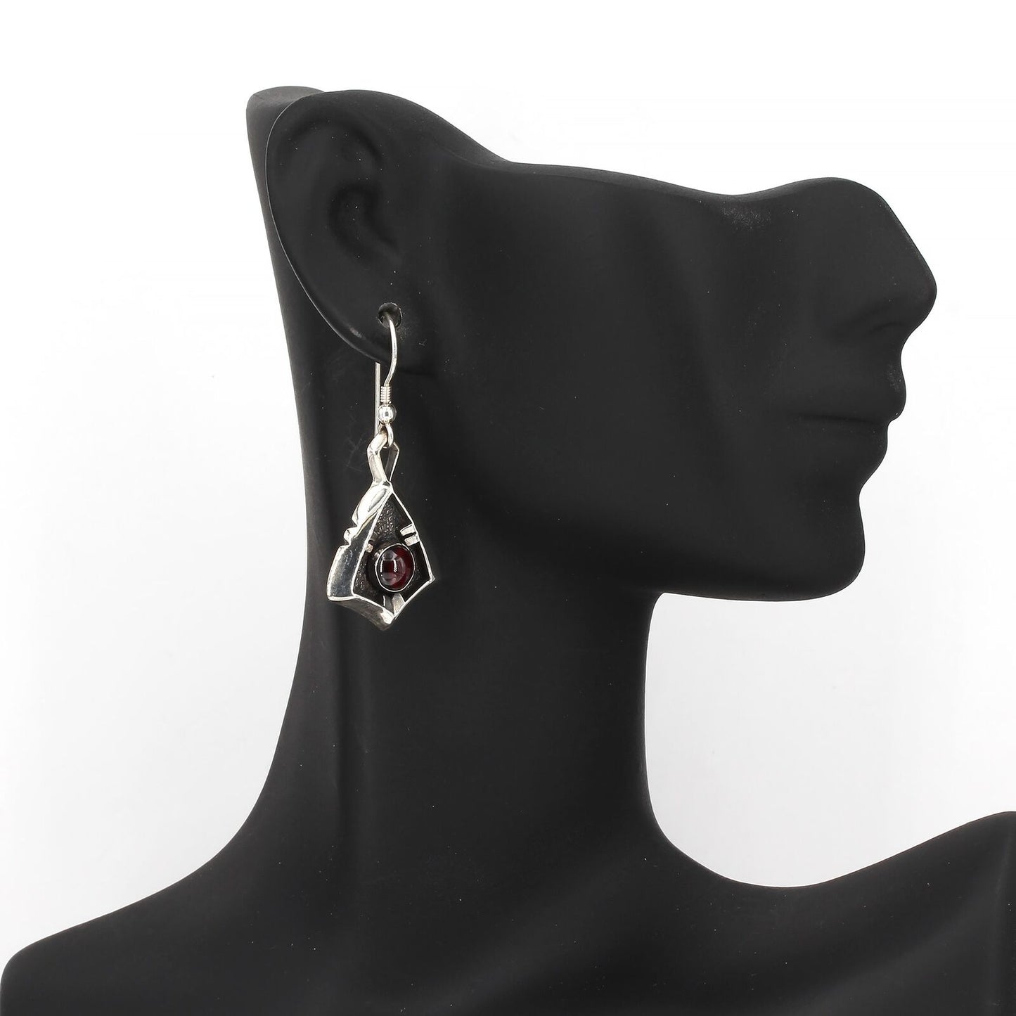 Native American Signed J Allen Navajo Sterling Silver Garnet Dangle Earrings