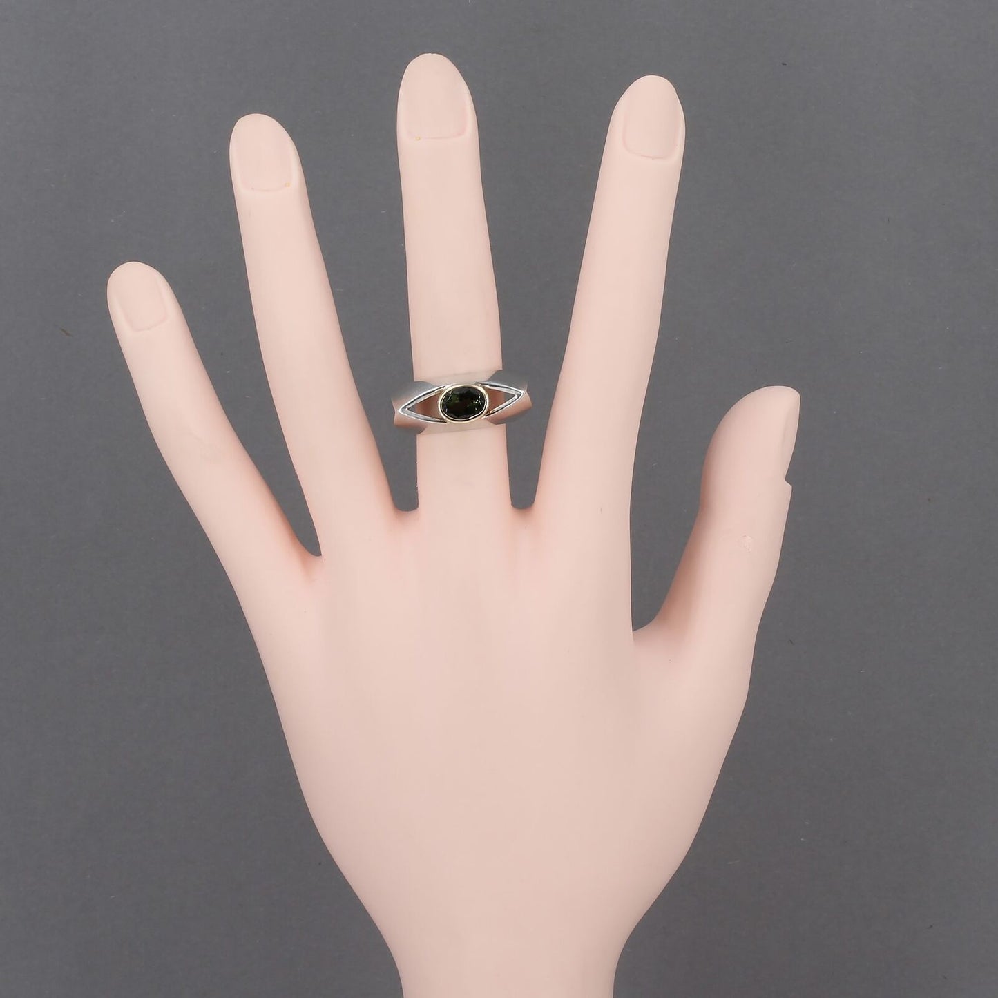 Pepe Cerroblanco Sterling Gold Bezel Green Tourmaline Sculptural Ring Size 6.75