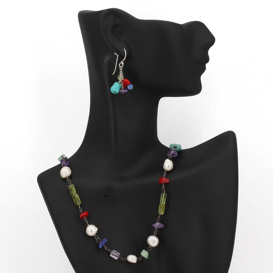 Retired Silpada Sterling Turquoise Pearl Coral Necklace Earrings Set N1033 W1034