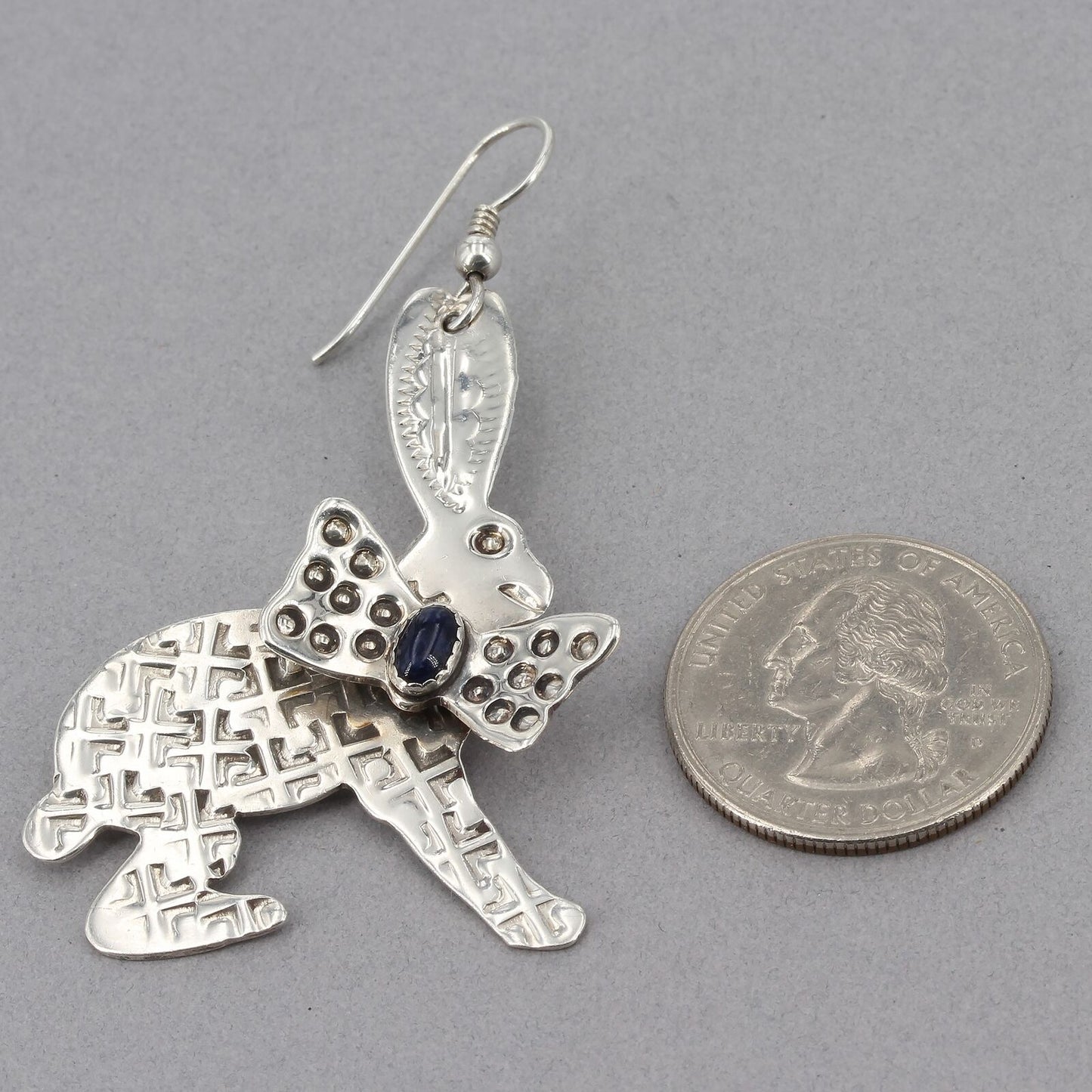 Navajo Grady Alexander Handcrafted Large Sterling Silver Bunny Rabbit Earrings