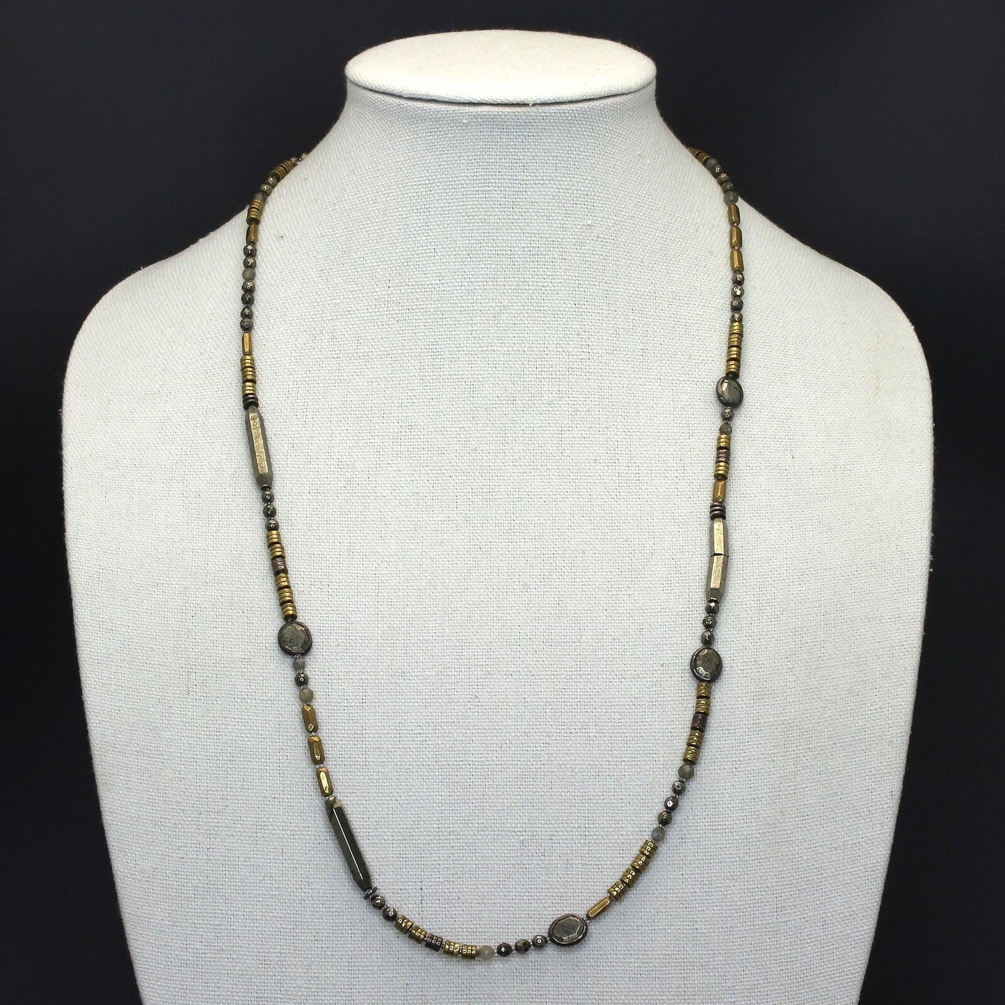 Retired Silpada SHOW YOUR METAL Necklace Brass Labradorite Pyrite Silver N3104