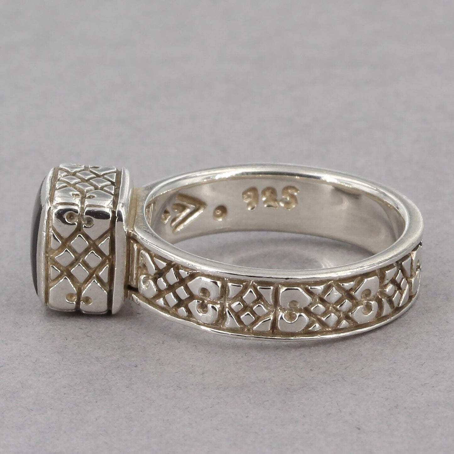 Retired Silpada Sterling Square Black Onyx Inlay Etched Band Ring R0945 Sz 4.75