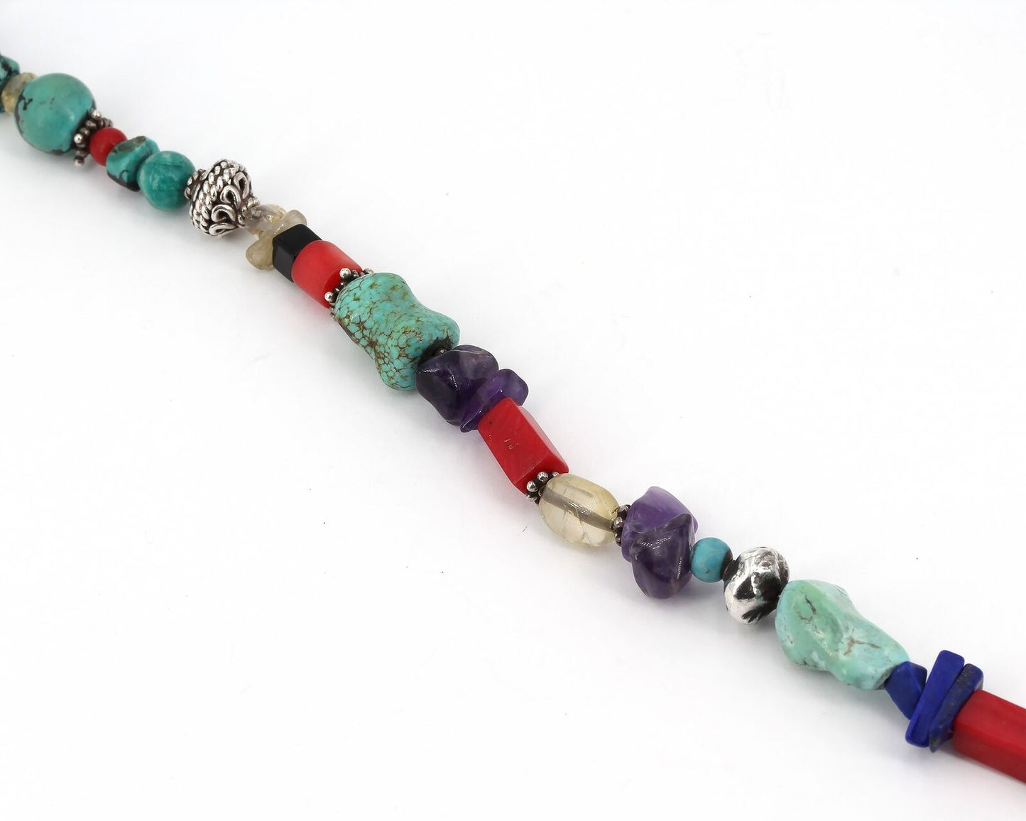 Vintage Silpada Sterling Turquoise Coral Amethyst Onyx Beaded Bracelet B0988 HTF