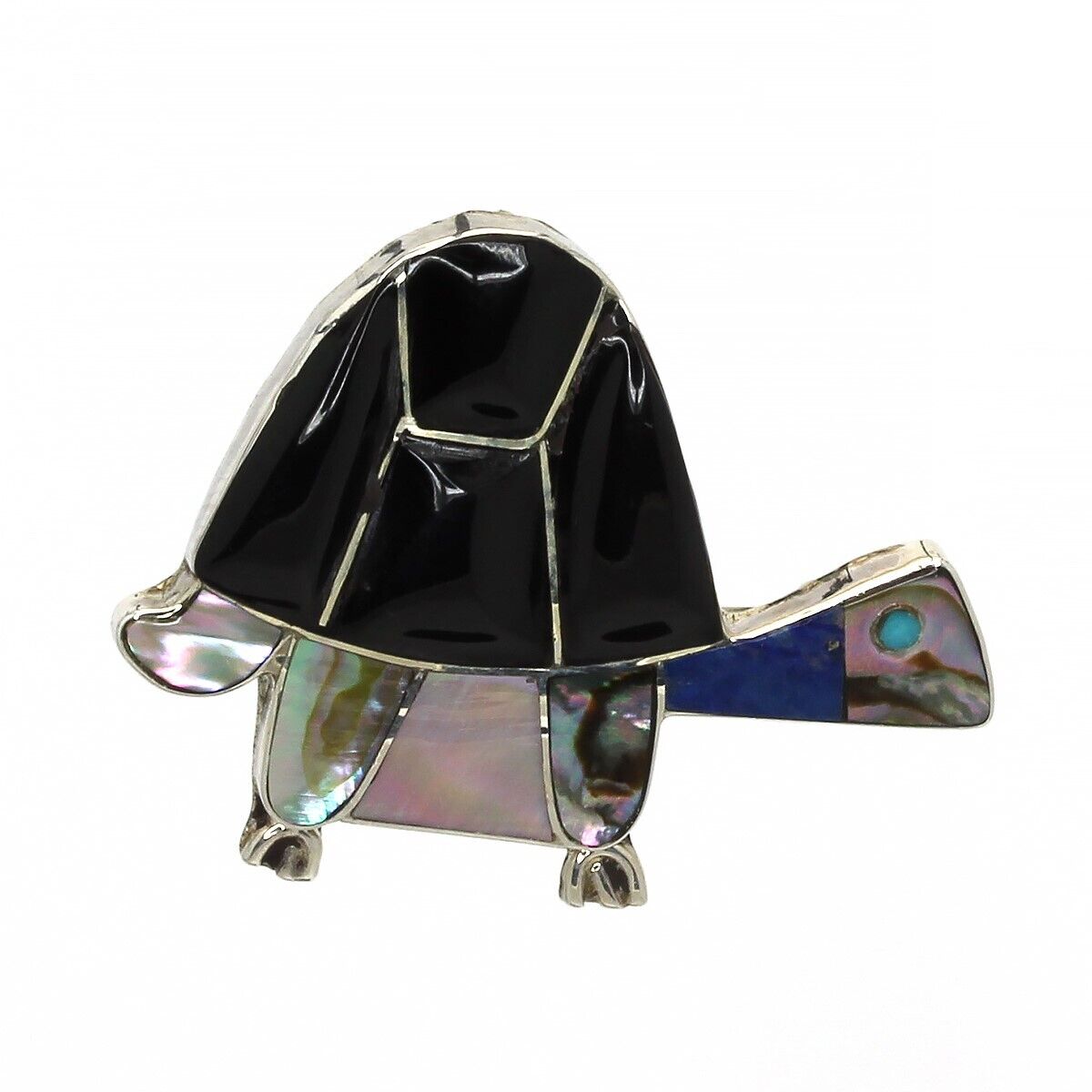 Darrell Shebola Zuni Handmade Sterling Multi-Stone Inlay Turtle Pin Pendant DJS