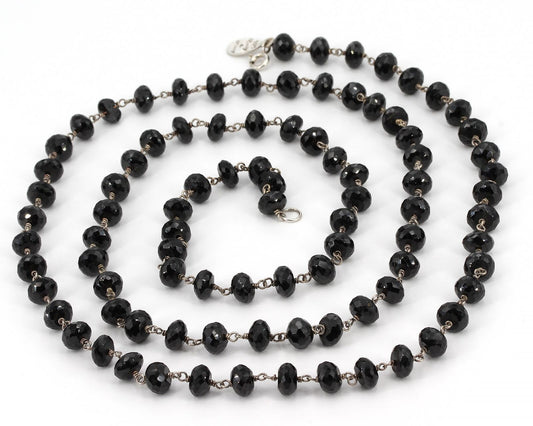 Emily & Ashley Sterling Hand-Wired Faceted Black Tourmaline Bead 34" Necklace
