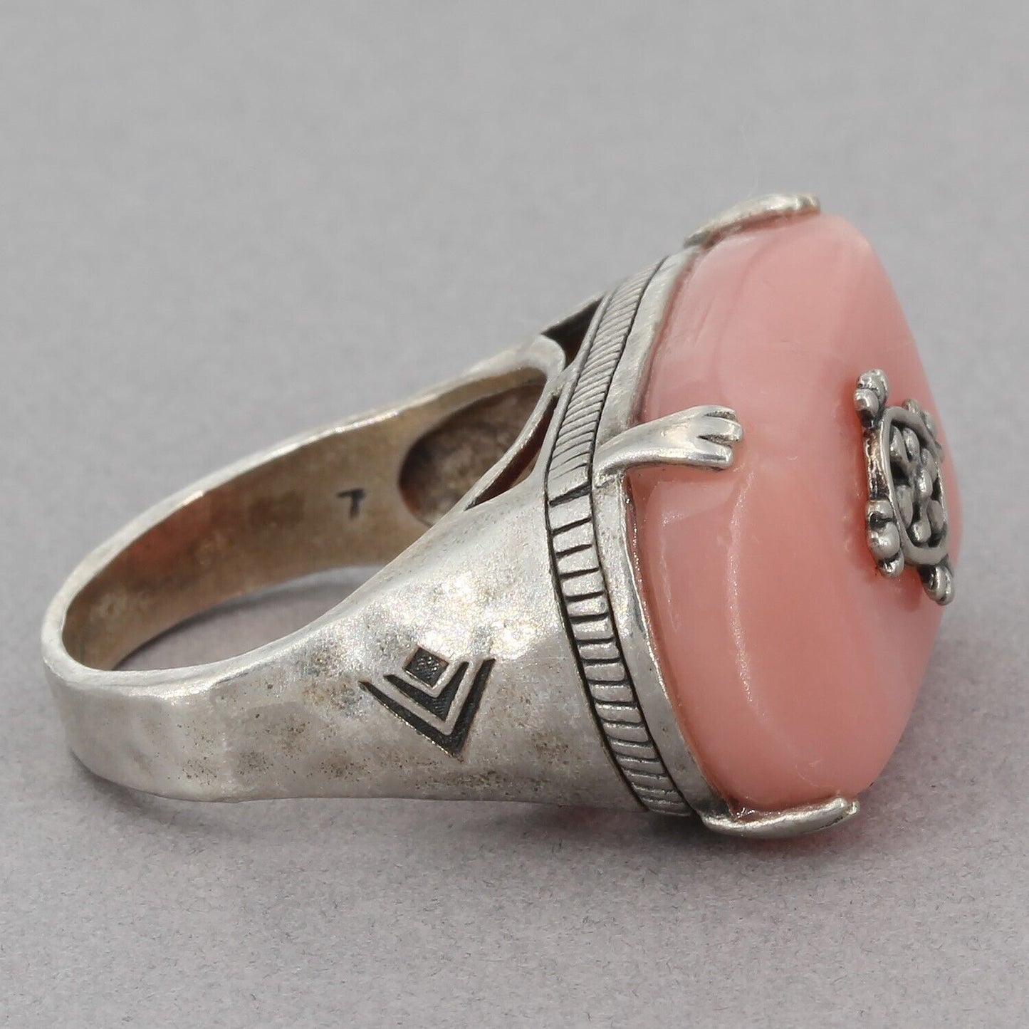 Retired Silpada Hammered Sterling Silver & Pink Soapstone Ring R2205 Size 8.25