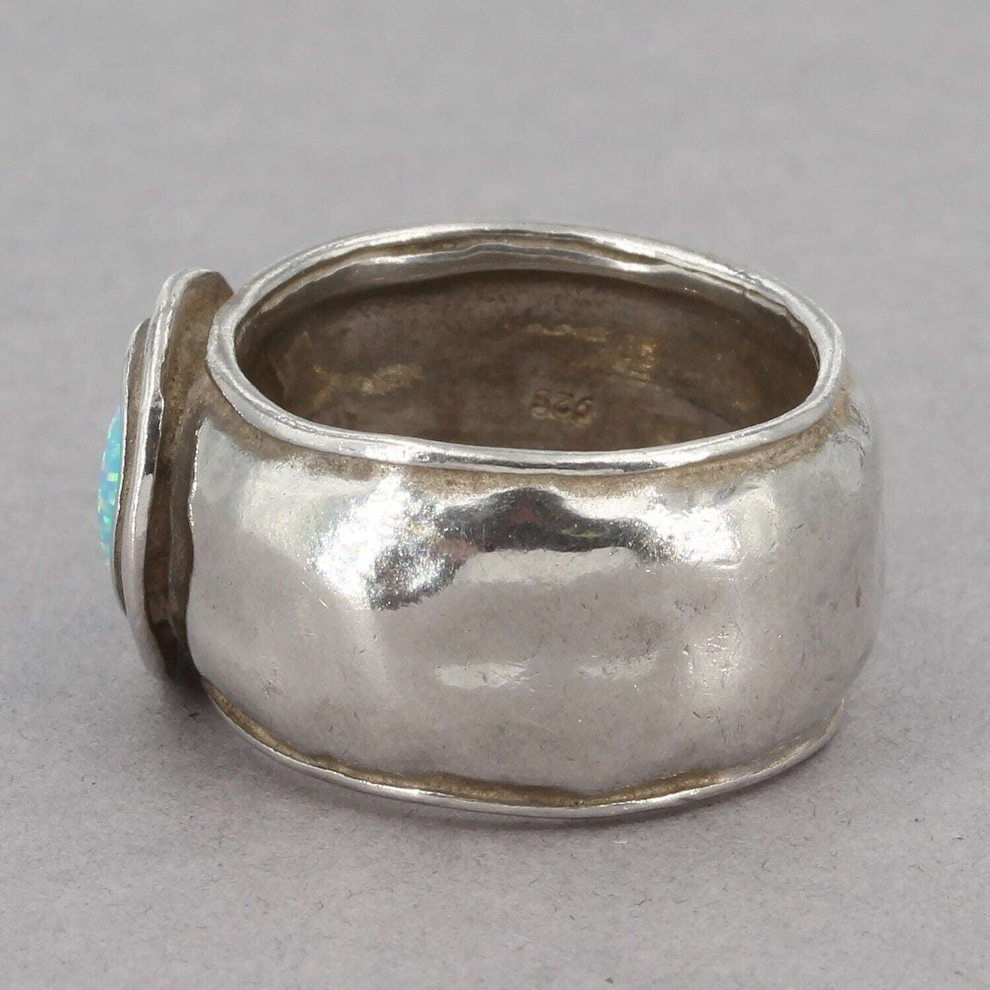 Retired Silpada Hammered Sterling Silver Lab-Created Opal Ring R1457 Size 6