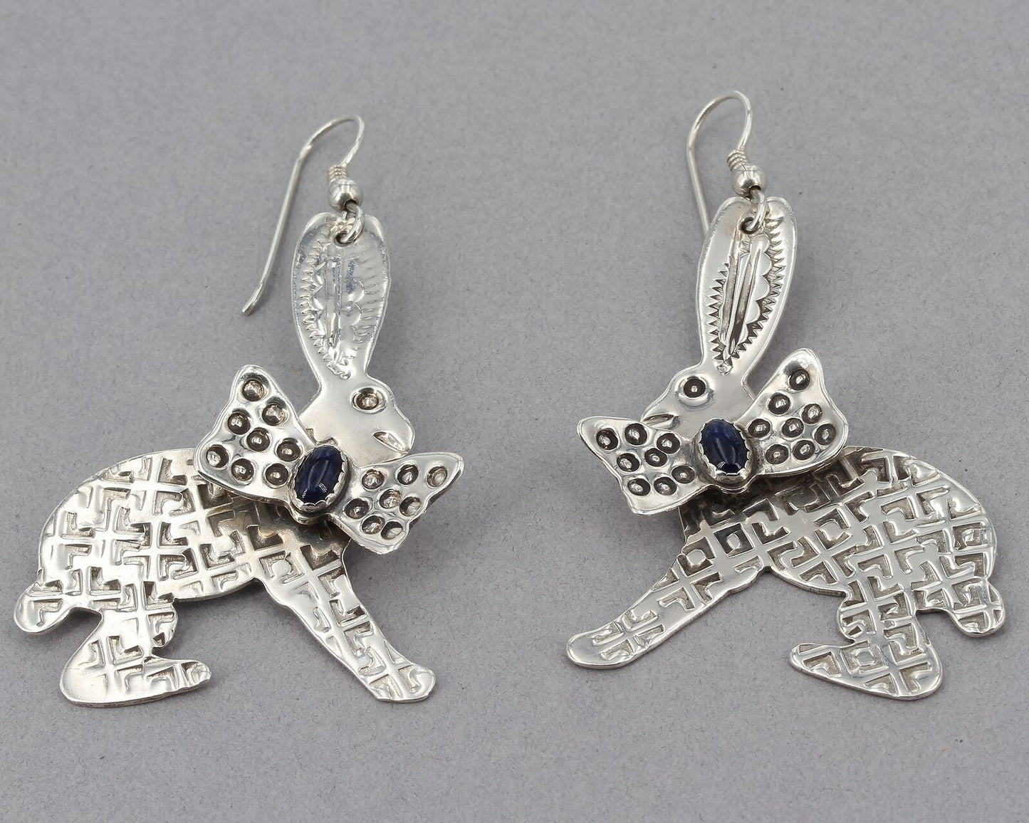 Navajo Grady Alexander Handcrafted Large Sterling Silver Bunny Rabbit Earrings