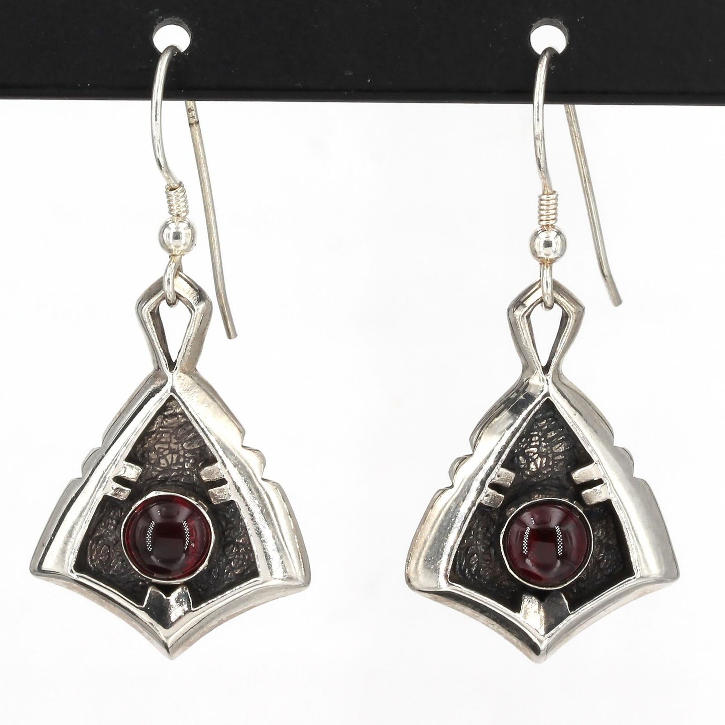 Native American Signed J Allen Navajo Sterling Silver Garnet Dangle Earrings