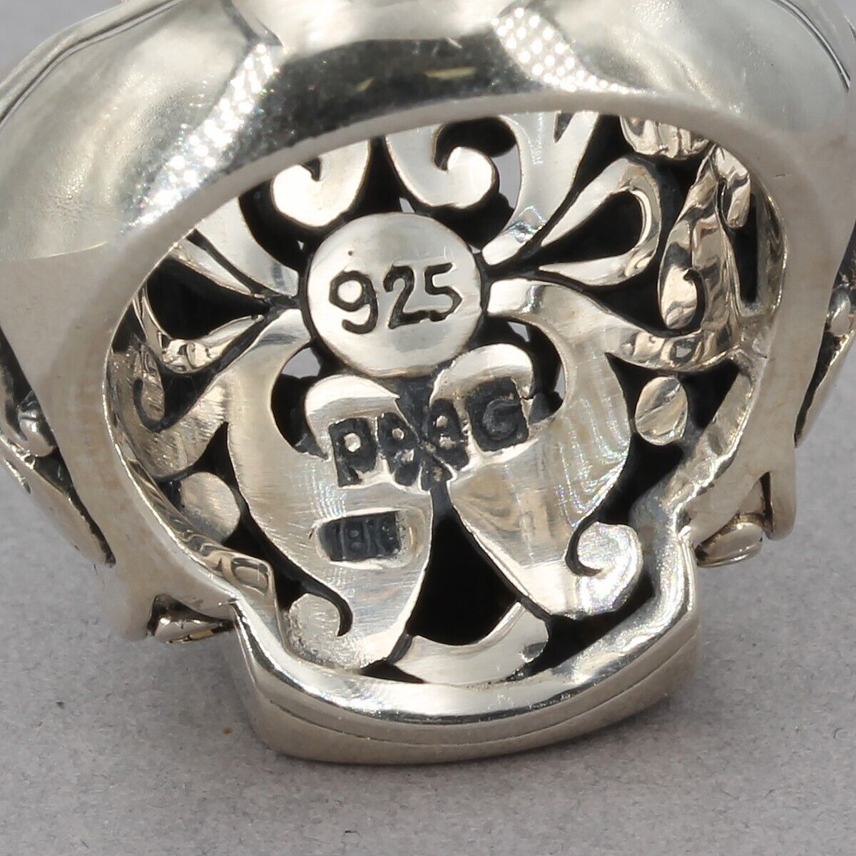 Phillip Gavriel Sterling Silver & 18K Gold Dragonfly Open Scroll Ring Size 6.75