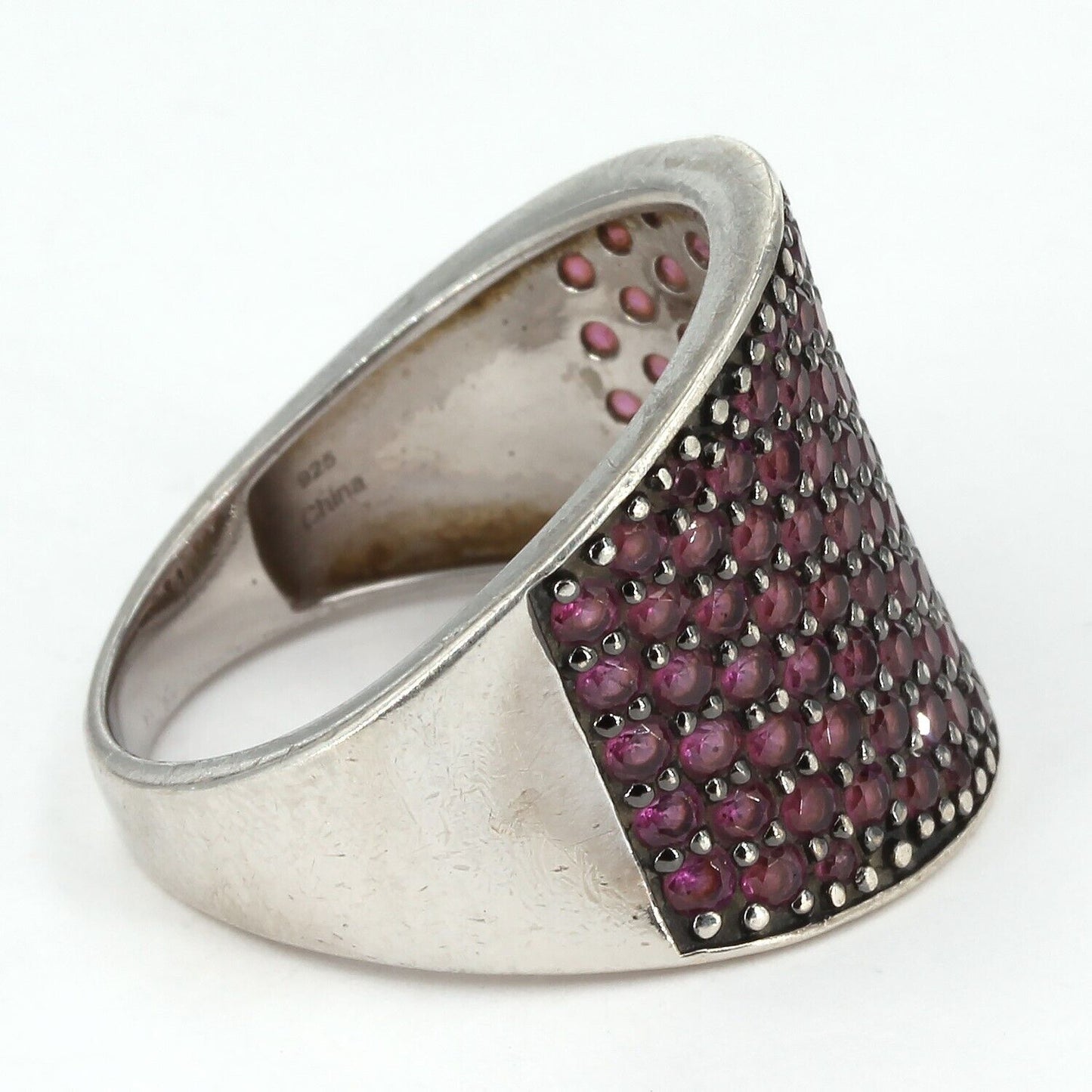 Sterling Silver Pave Rhodolite Garnet 3/4" Wide Band Ring Size 11