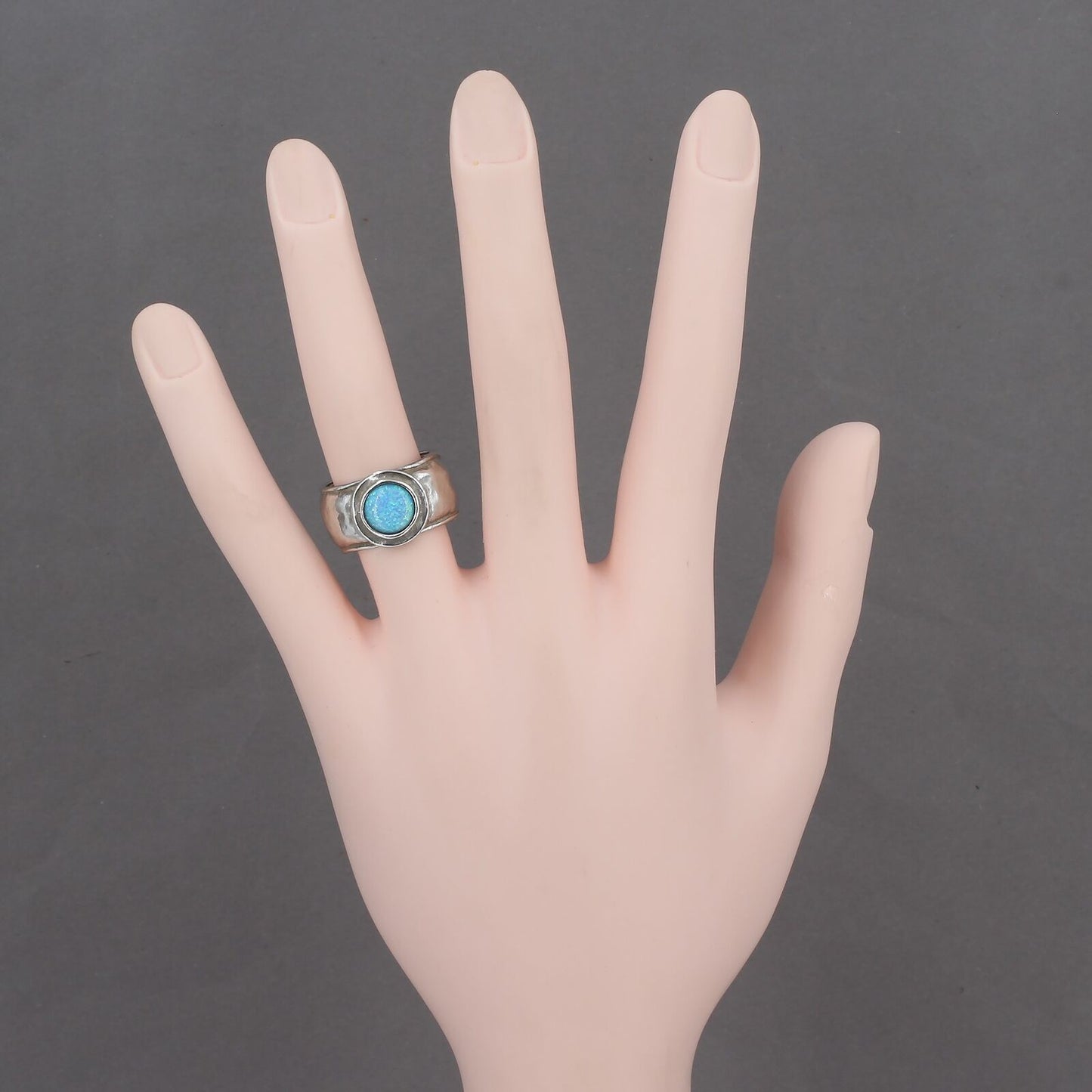 Retired Silpada Hammered Sterling Silver Lab-Created Opal Ring R1457 Size 6