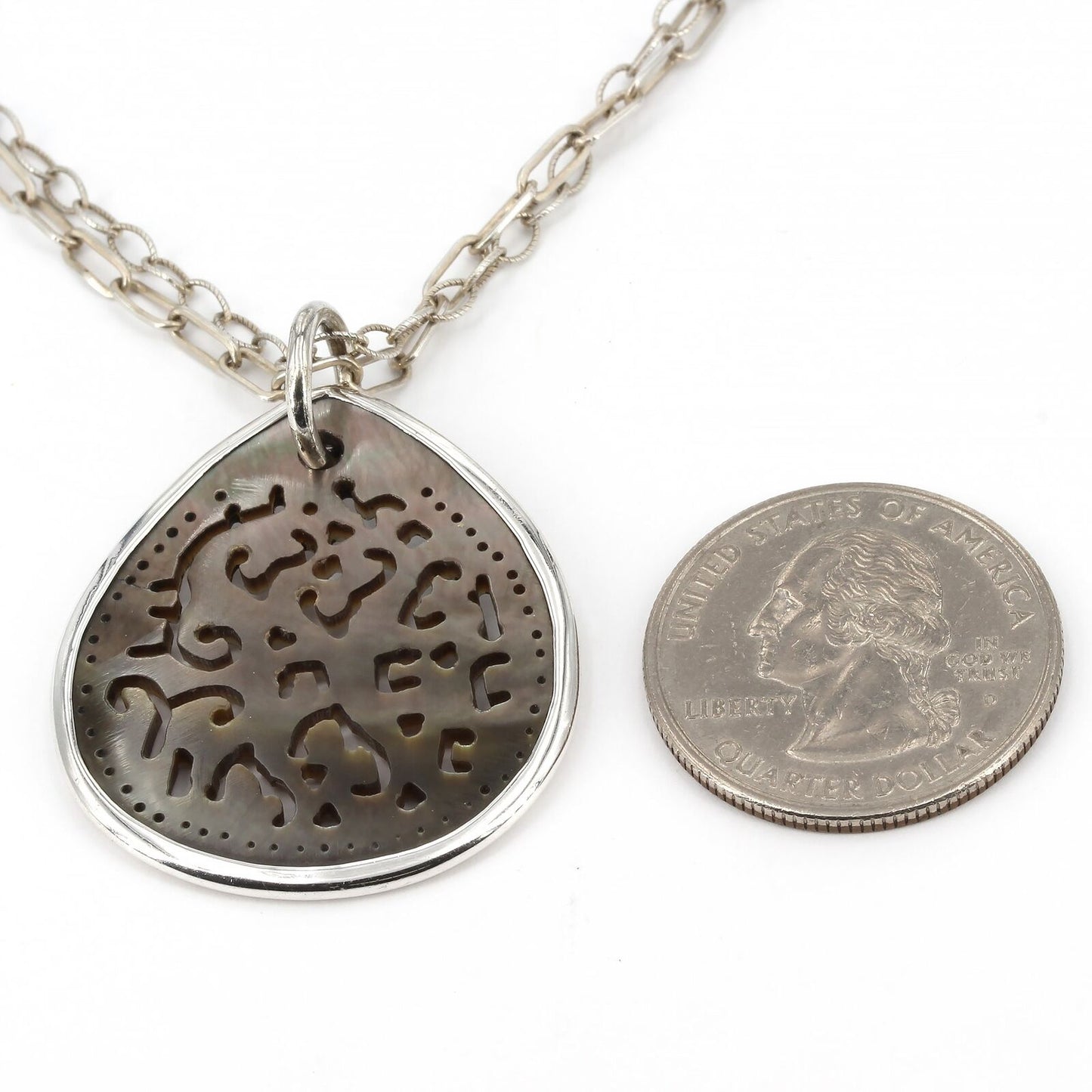 Retired Silpada Carved Lip Shell Pendant on 2-Strand Chain Necklace N1446 N1353