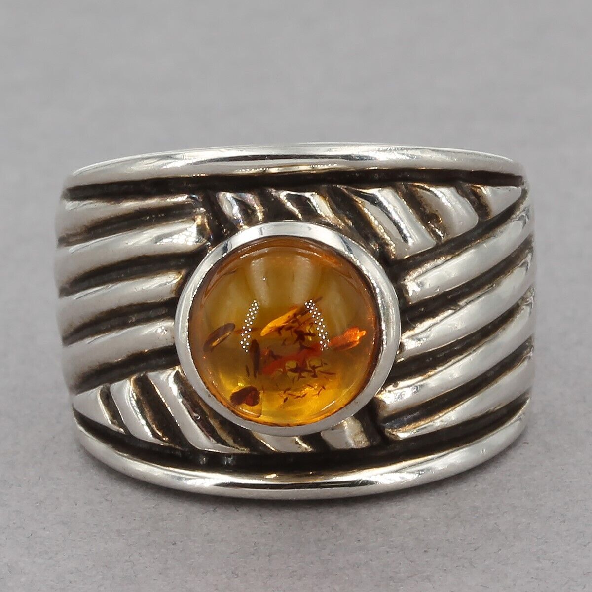Retired Silpada Oxidized Sterling Silver FIRE WITHIN Amber Ring R1449 Size 5.75