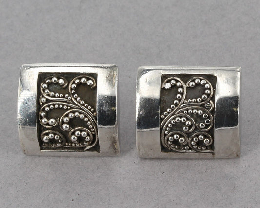 Lois Hill Bali Handcrafted Sterling Silver Granulated Scroll 5/8" Earrings
