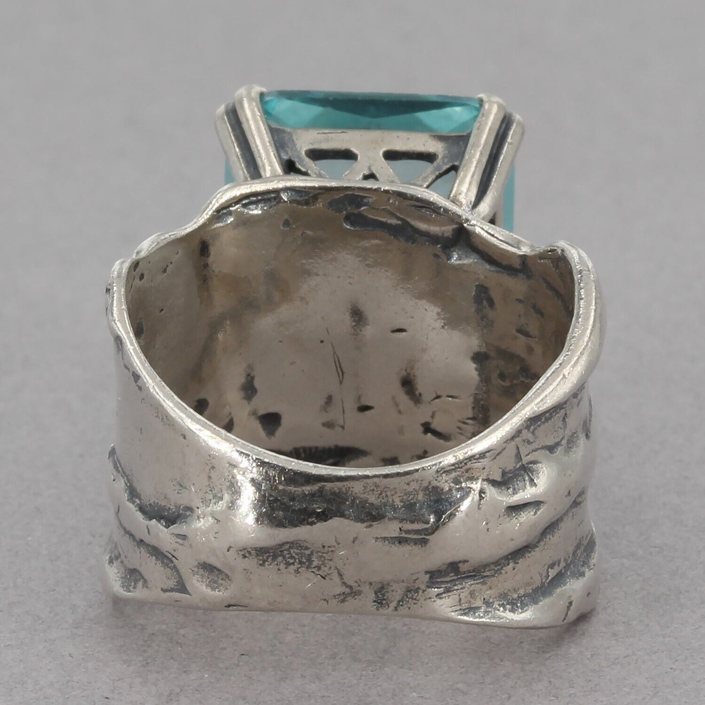 Retired Silpada Sterling Emerald Cut Aqua Glass Cocktail Ring Size 6.75 R1608