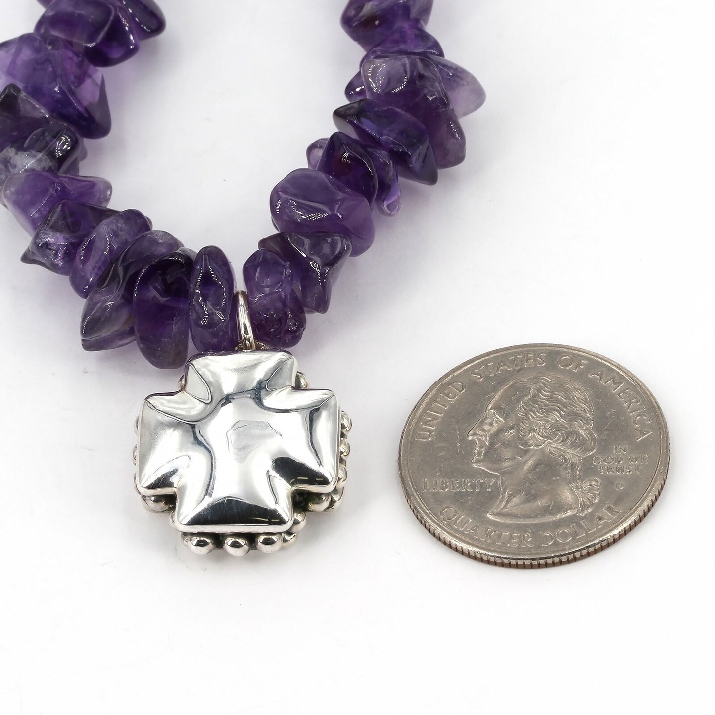 Simon Sebbag Chunky Amethyst Beaded 16" Necklace with Sterling Cross + Bracelet
