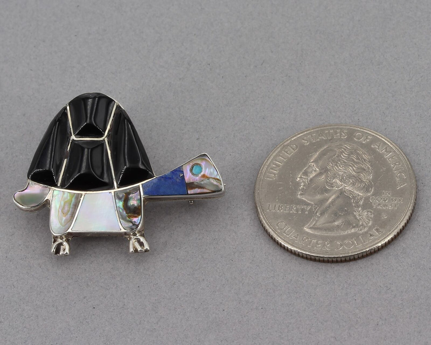 Darrell Shebola Zuni Handmade Sterling Multi-Stone Inlay Turtle Pin Pendant DJS