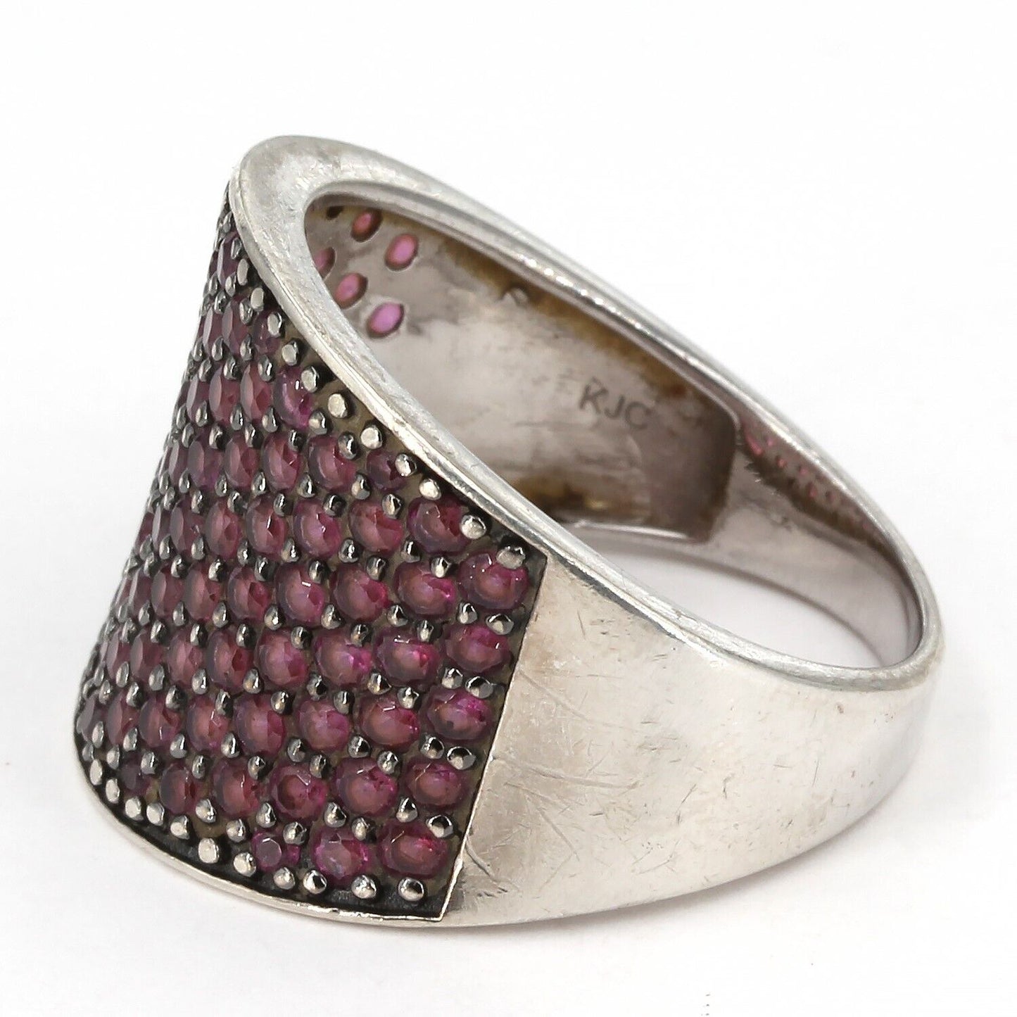 Sterling Silver Pave Rhodolite Garnet 3/4" Wide Band Ring Size 11
