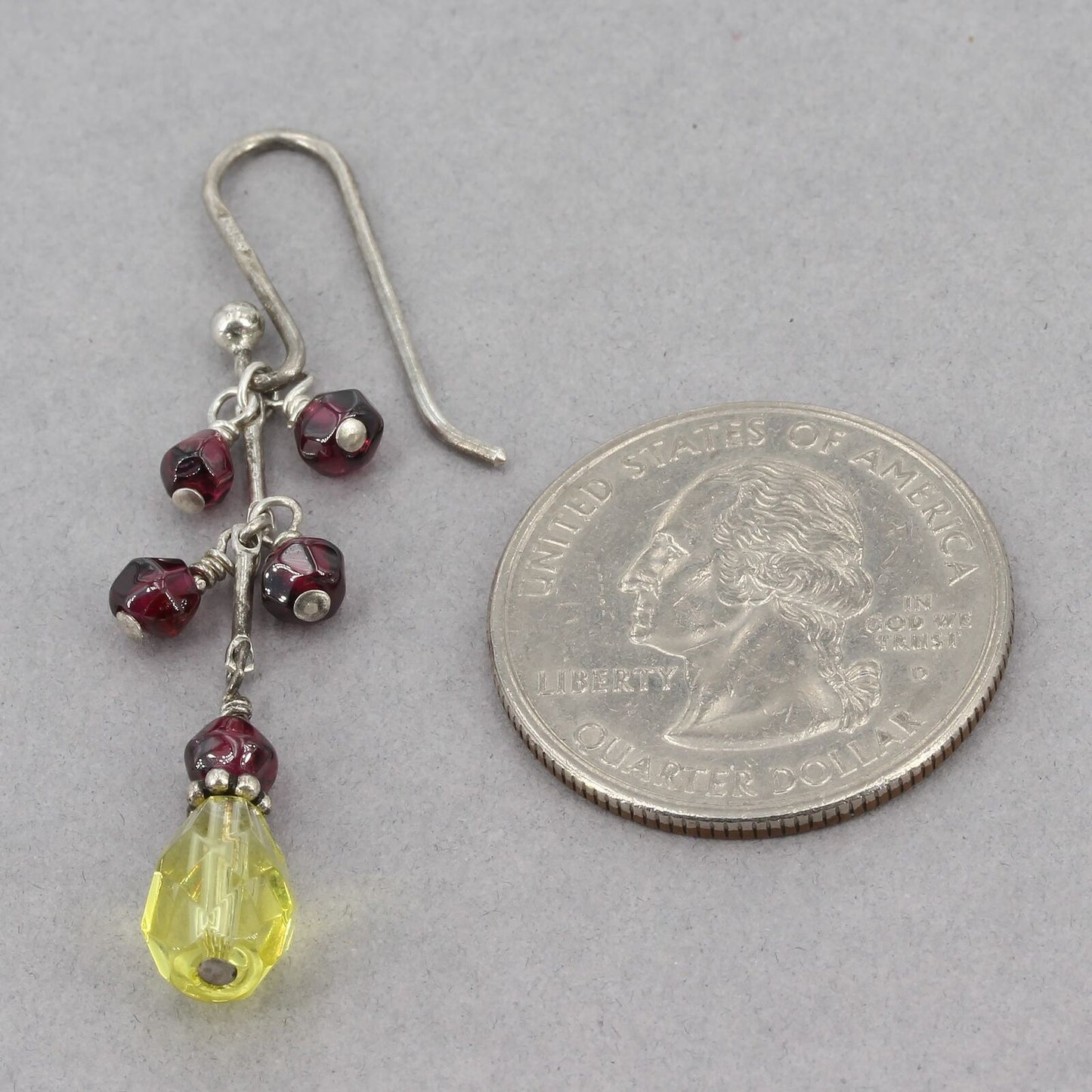 Rare Vintage Silpada Sterling Garnet & Yellow Glass Bead Dangle Earrings W1054