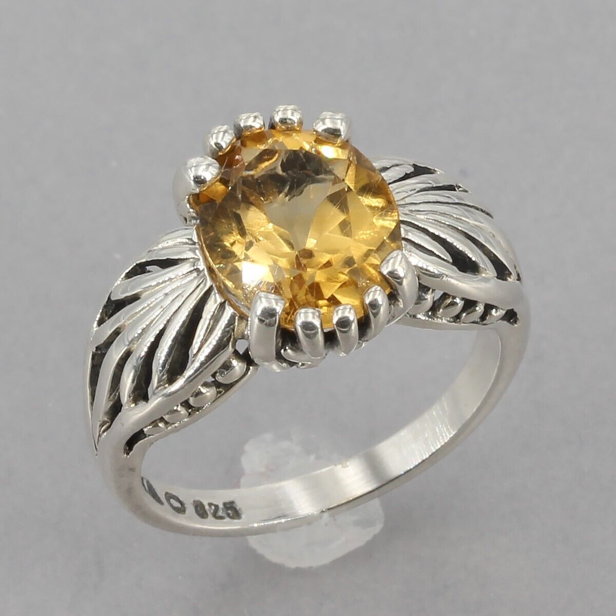 Signed Kabana Sterling Silver Oval Citrine Solitaire Ring Size 5
