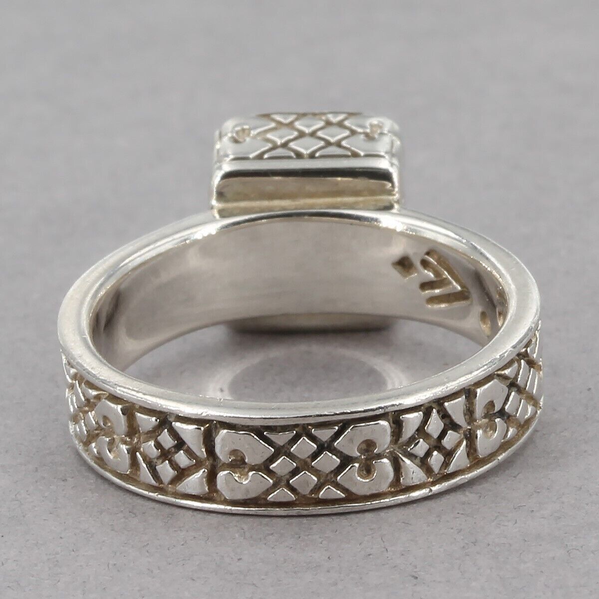 Retired Silpada Sterling Square Black Onyx Inlay Etched Band Ring R0945 Sz 4.75