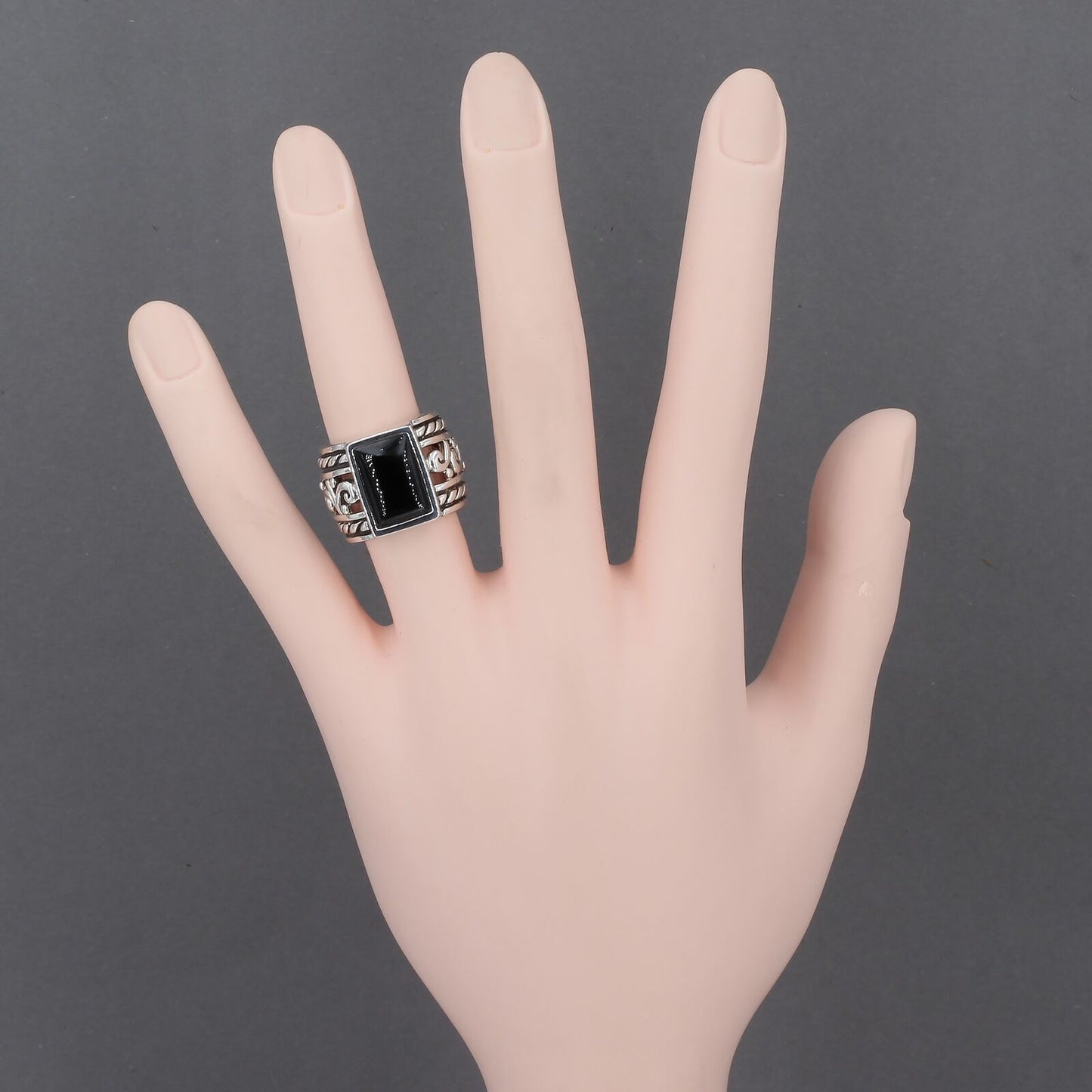 Vintage Silpada Sterling Silver Black Onyx Rope & Scroll Wide Ring R1096 Sz 5.75