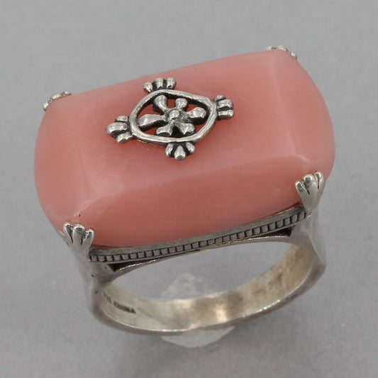 Retired Silpada Hammered Sterling Silver & Pink Soapstone Ring R2205 Size 8.25