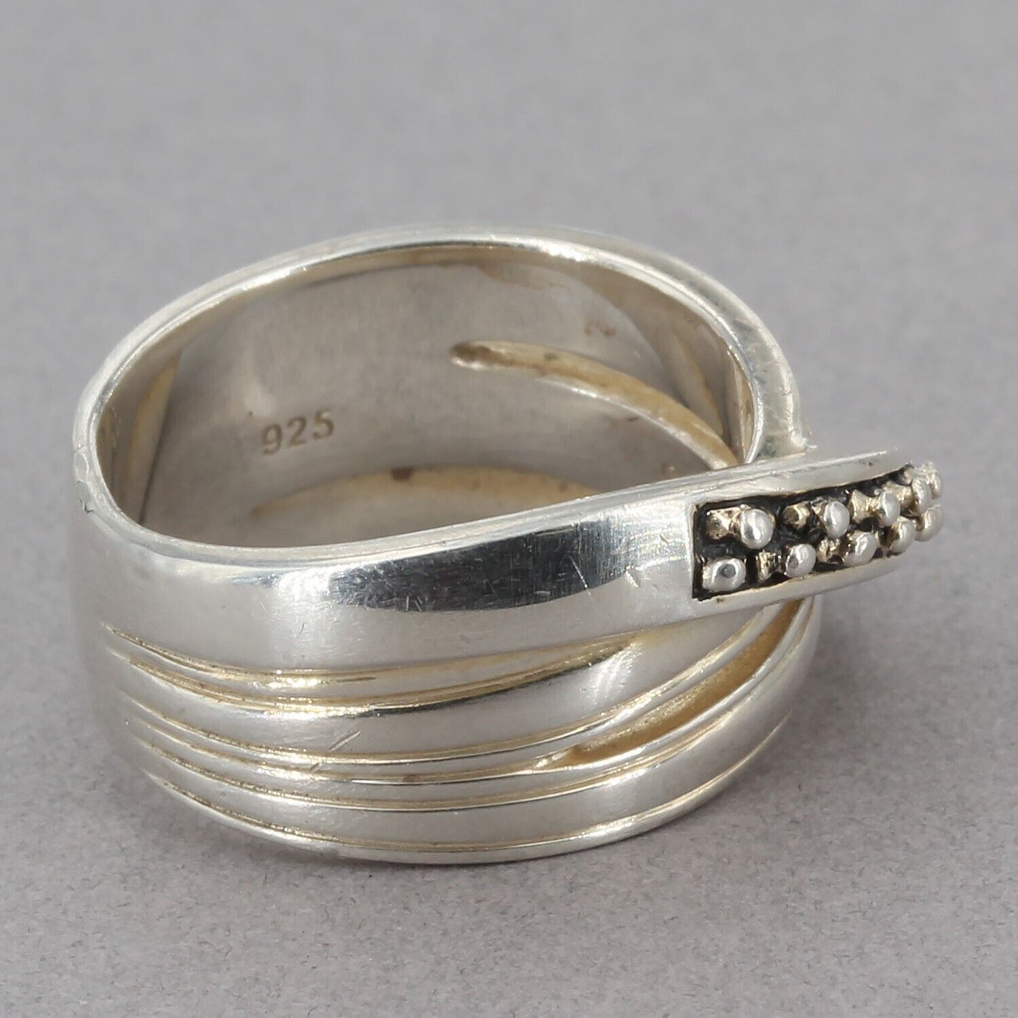 Michael Dawkins Oxidized Sterling Granulation Crossover Bypass Band Ring Size 6