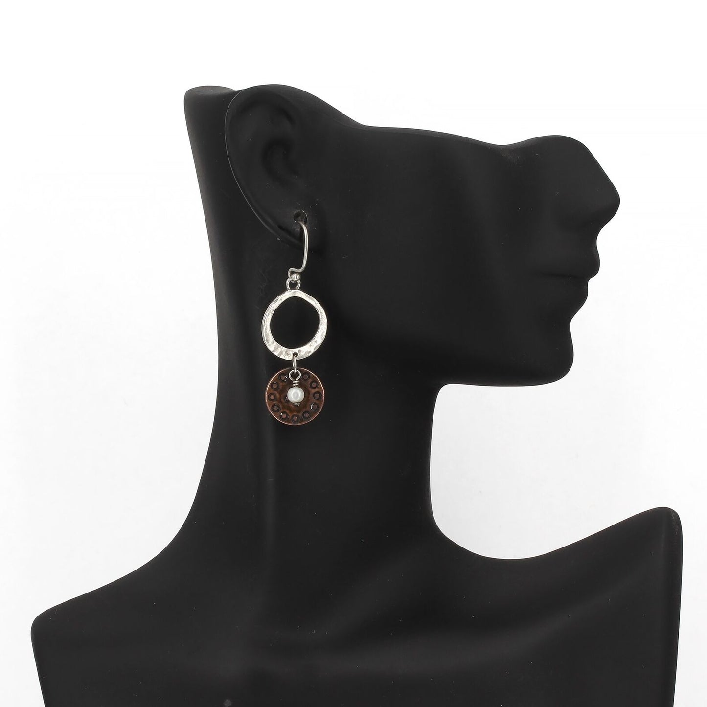 Retired Silpada Sterling Silver Copper & Freshwater Pearl Dangle Earrings W1577