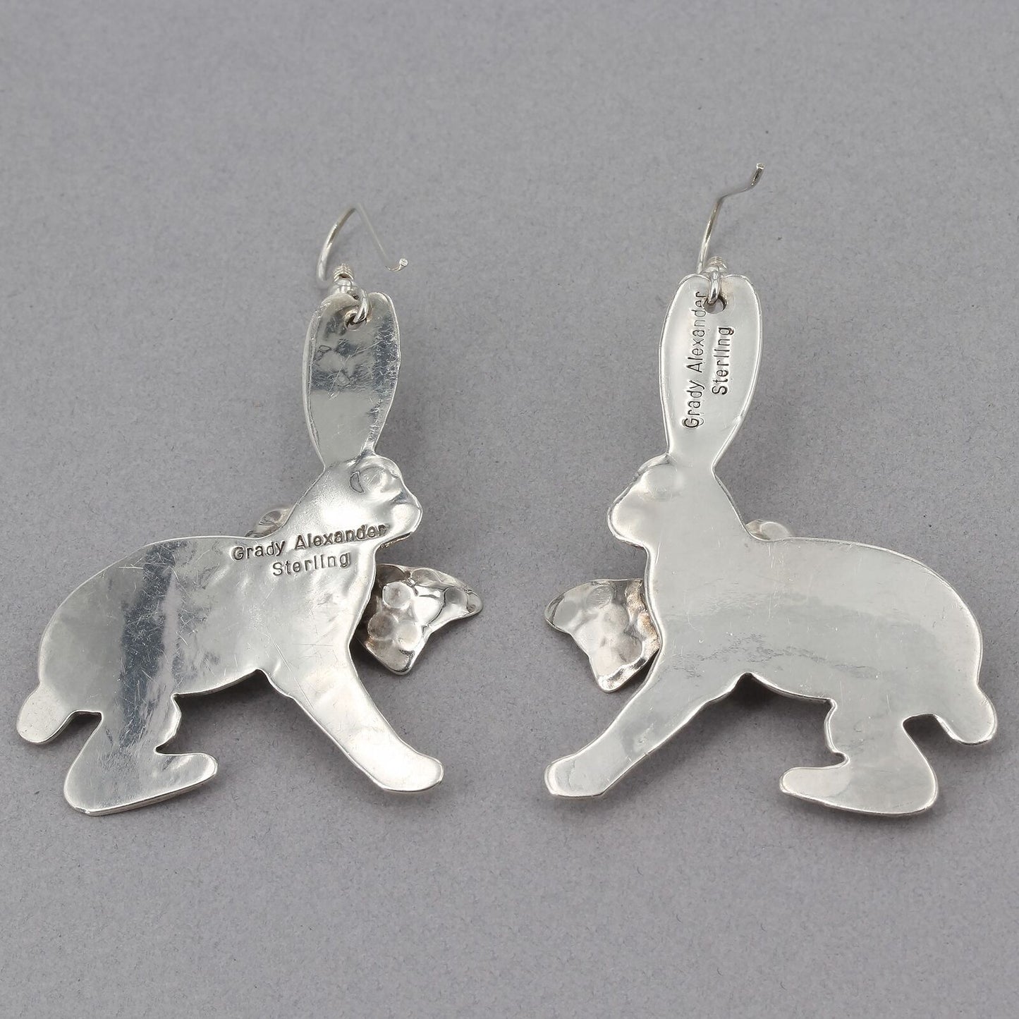 Navajo Grady Alexander Handcrafted Large Sterling Silver Bunny Rabbit Earrings