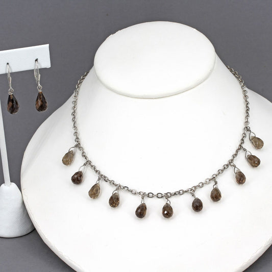 RARE Vintage Silpada Sterling Smoky Quartz Necklace & Earrings Set W1038 N1037