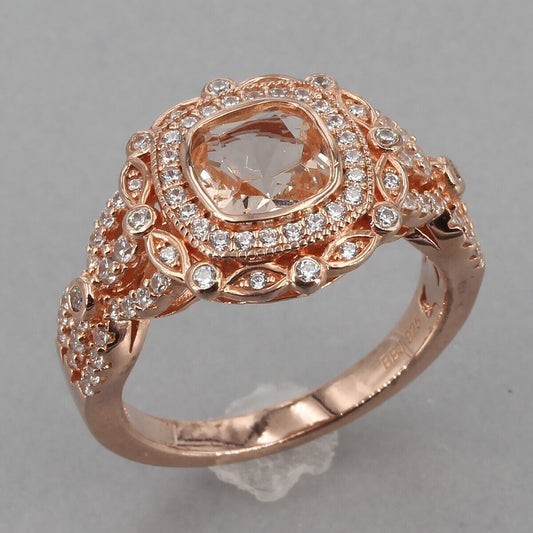 JTV Bella Luce Esotica Rose Gold Clad Sterling Simulated Morganite CZ Ring Sz 7