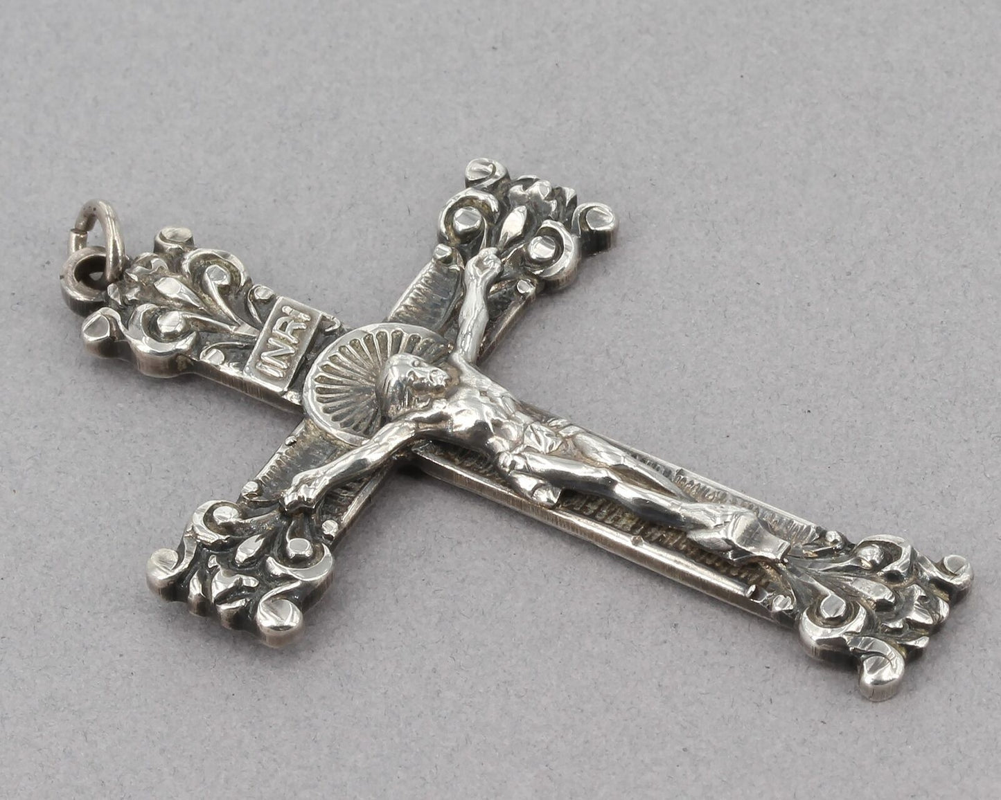 Vintage Catamore Sterling Fleur De Lis Crucifix for Necklace or Rosary 1.25 x 2"