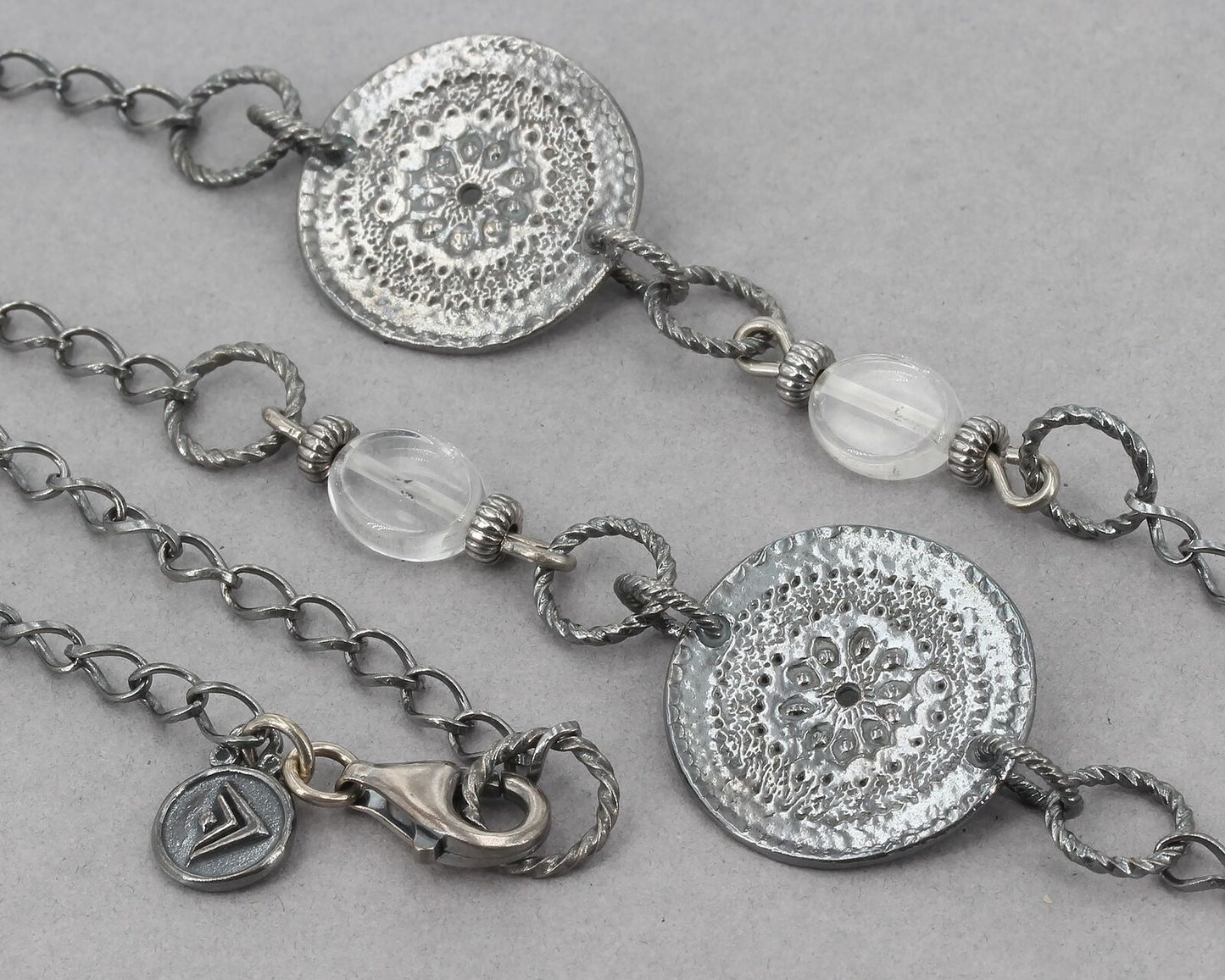 Retired Silpada Oxidized Sterling "Coin" Station Crystal Drop Necklace N1713