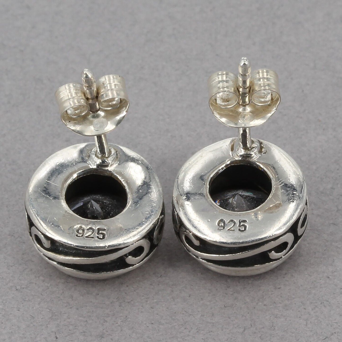 Retired Silpada Sterling Oxidized Scroll CZ Necklace & Earrings Set N1250 P1232